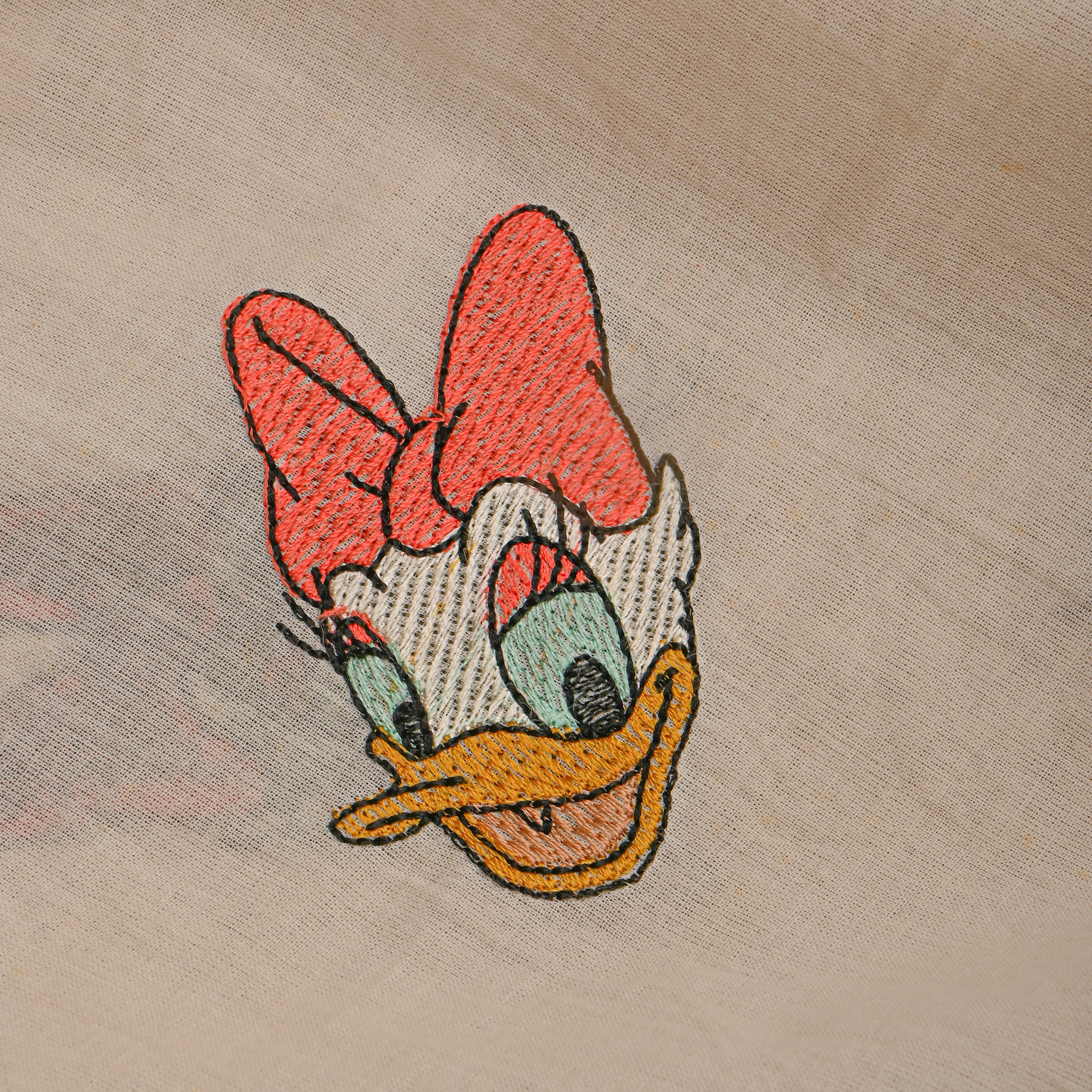 Cream Novelty Daisy Duck Thread Work Cotton