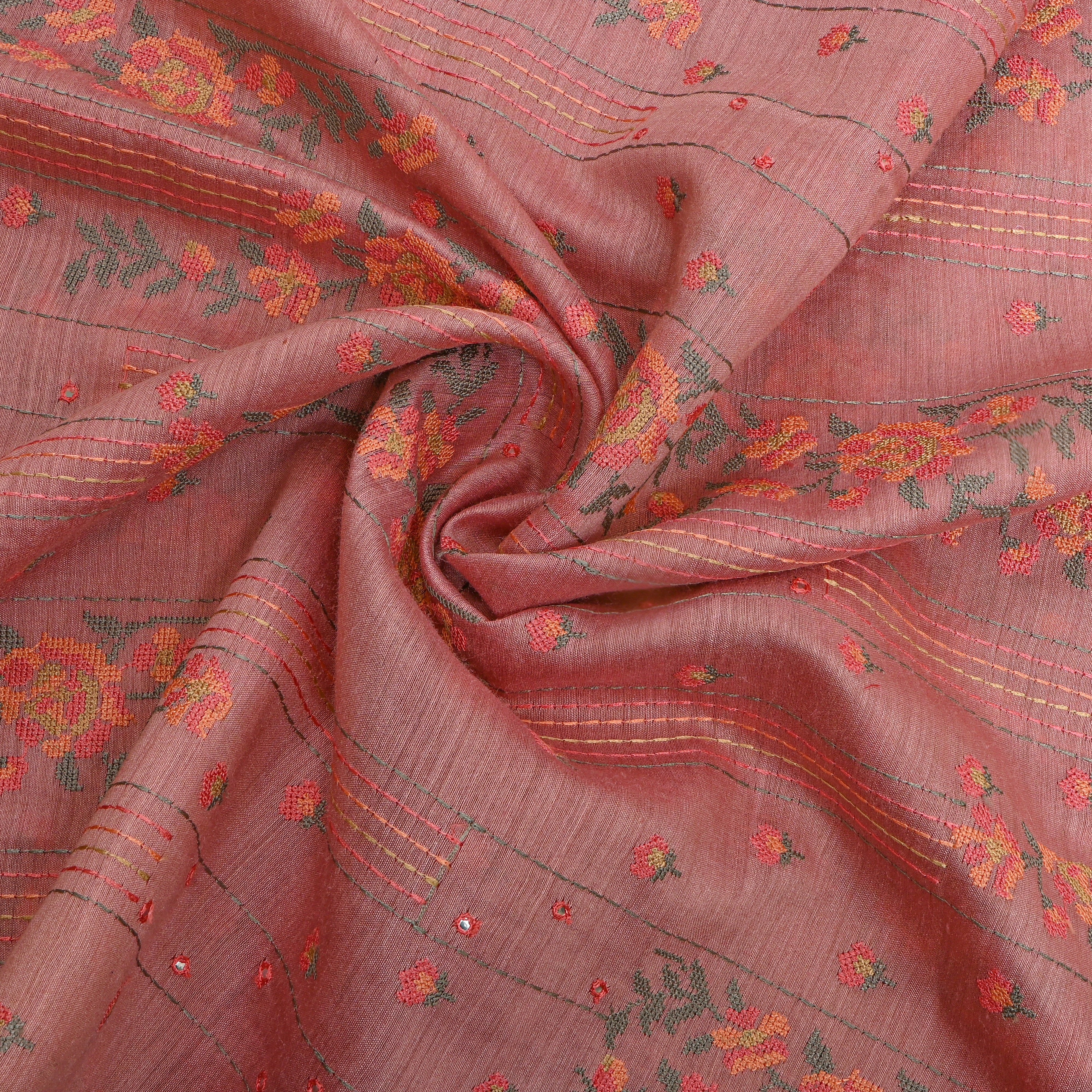 Pink Floral Thread Work Munga Tussar
