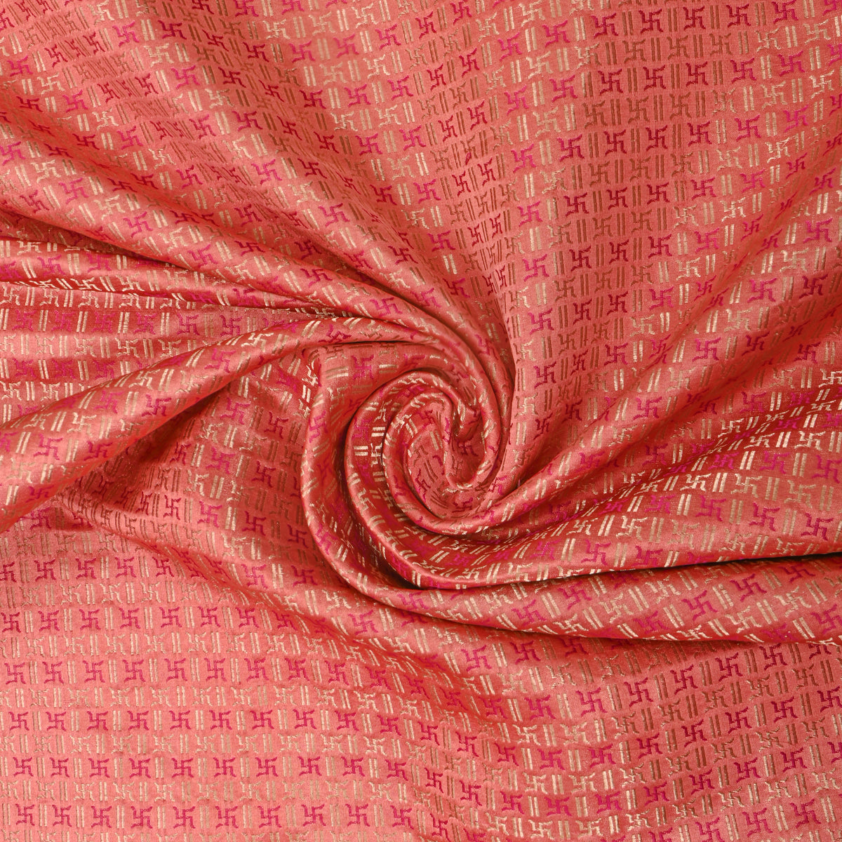 Pink Gold Zari Butti Jamawar Silk Fabric
