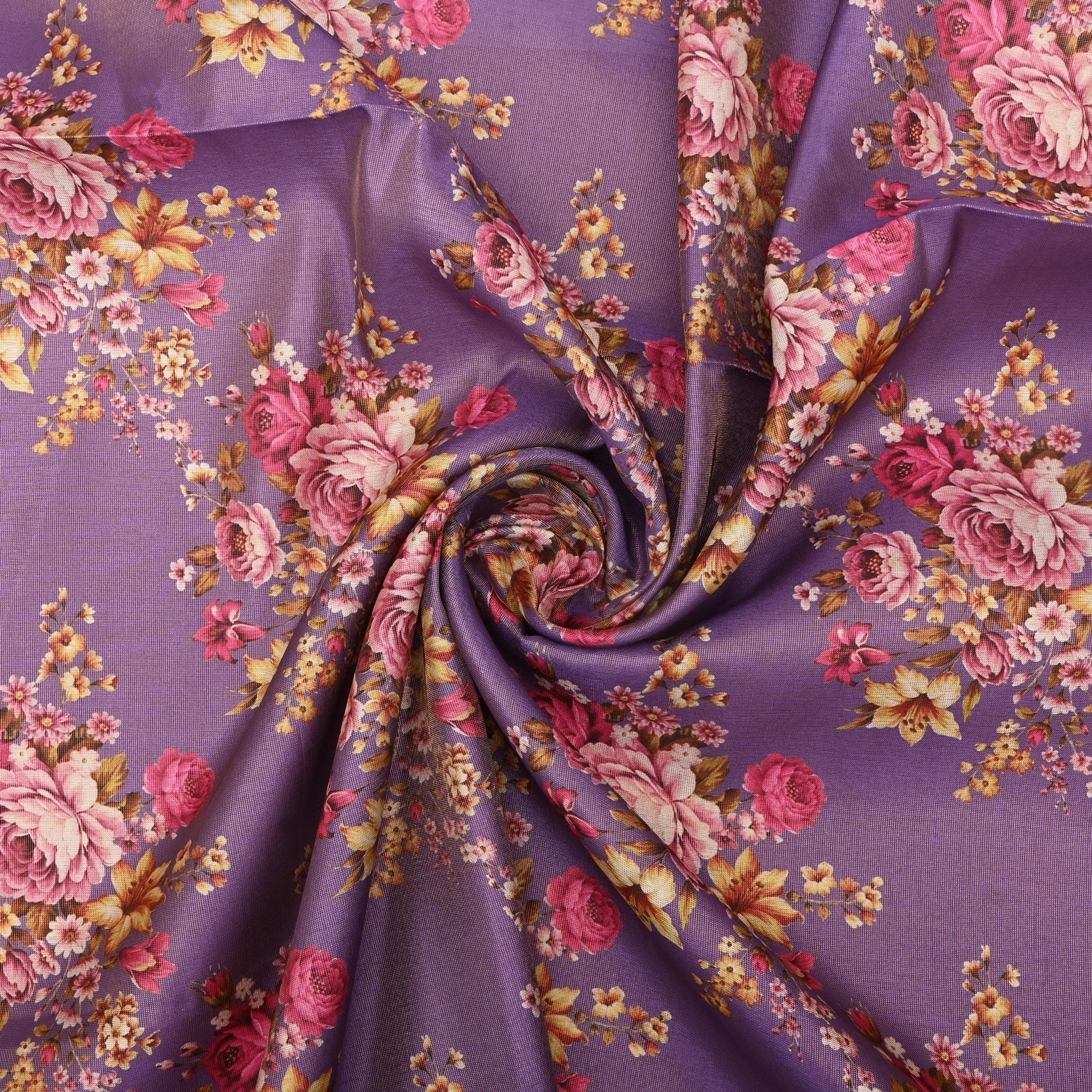 Amethyst Purple Tissue Fabric With Floral Prints