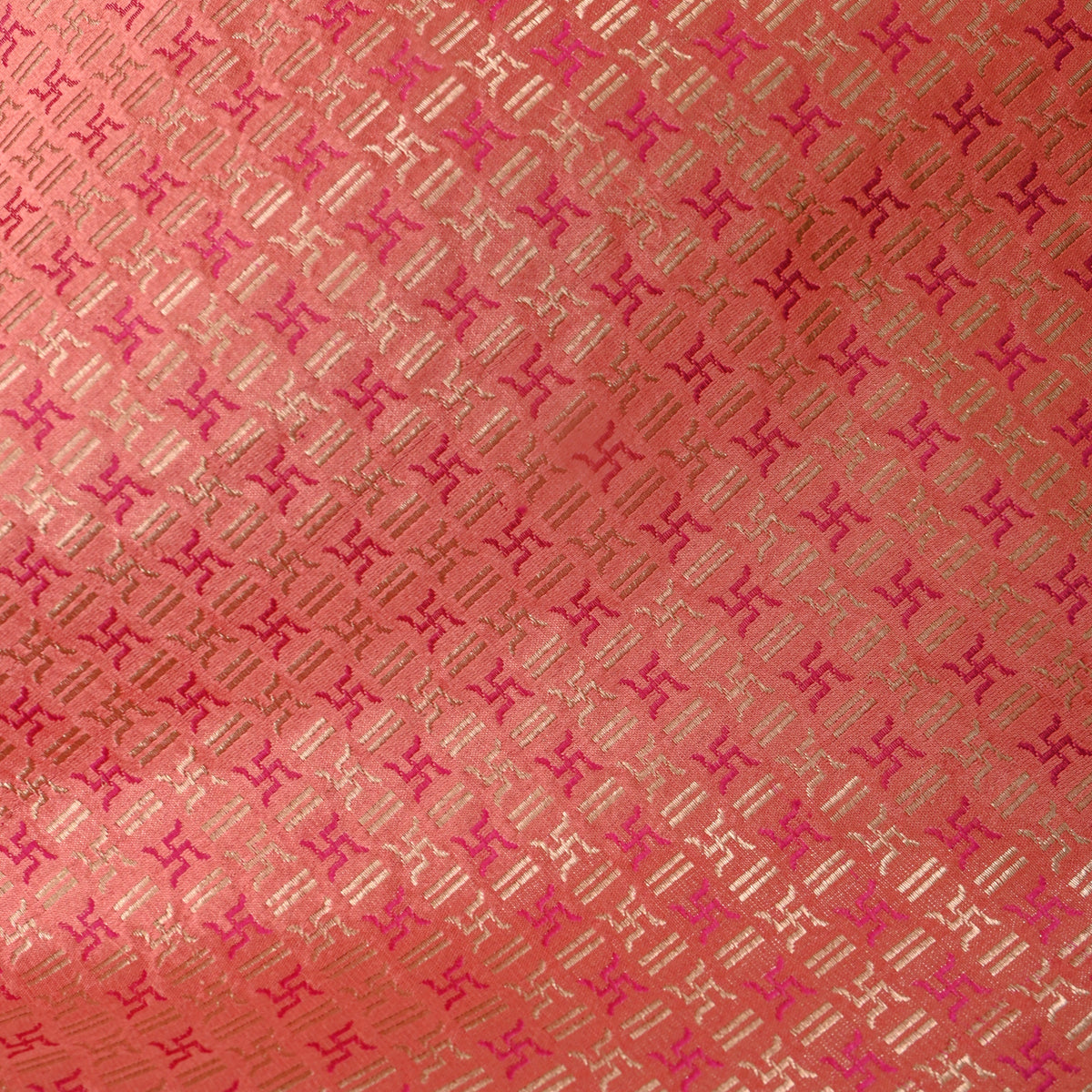 Pink Gold Zari Butti Jamawar Silk Fabric