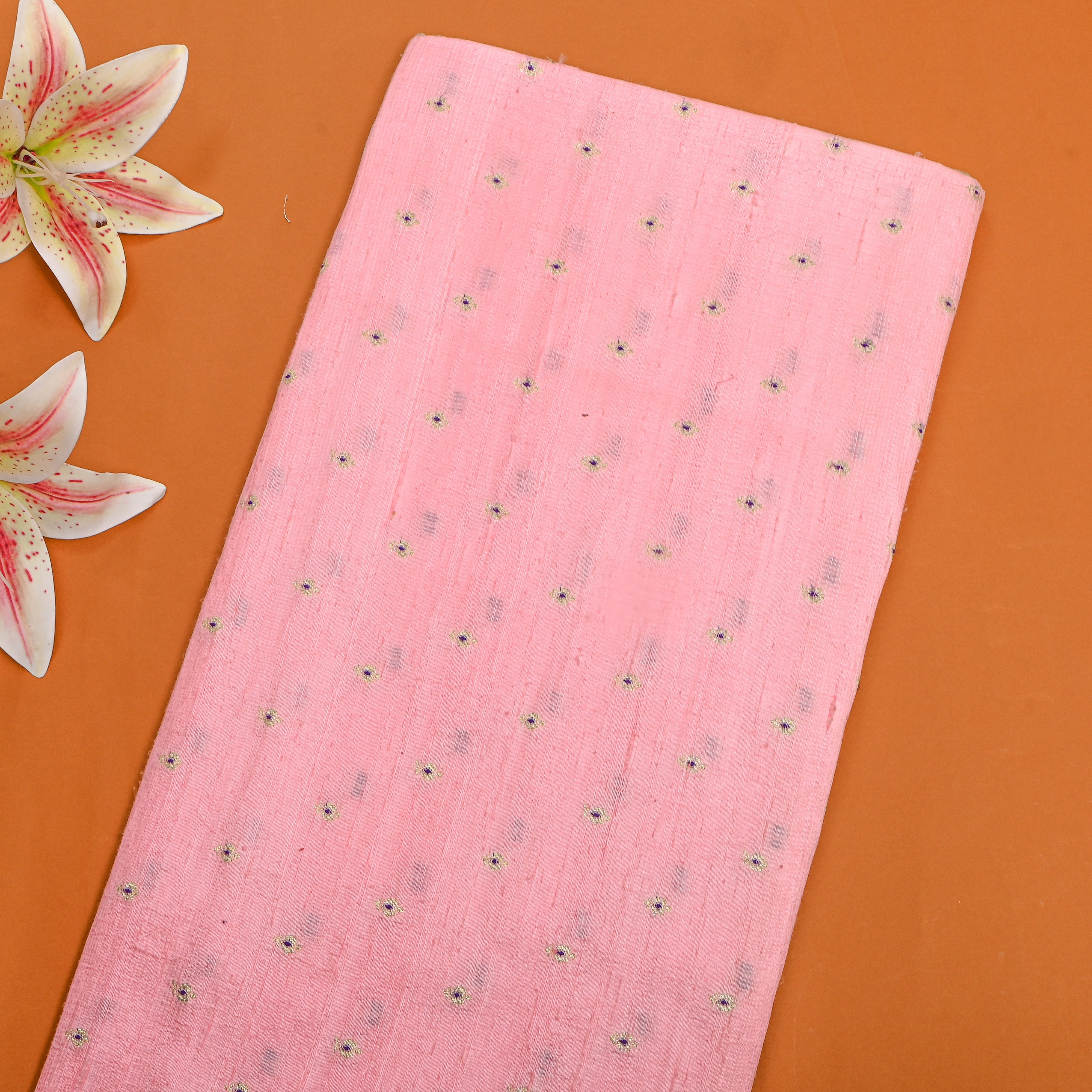 Blush Pink Embroidery Jamawar Silk Fabric