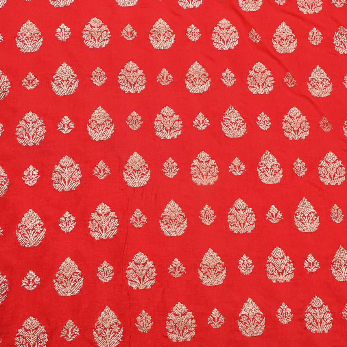 Poppy Red Gold Zari Weave Brocade Banarasi Silk Fabric