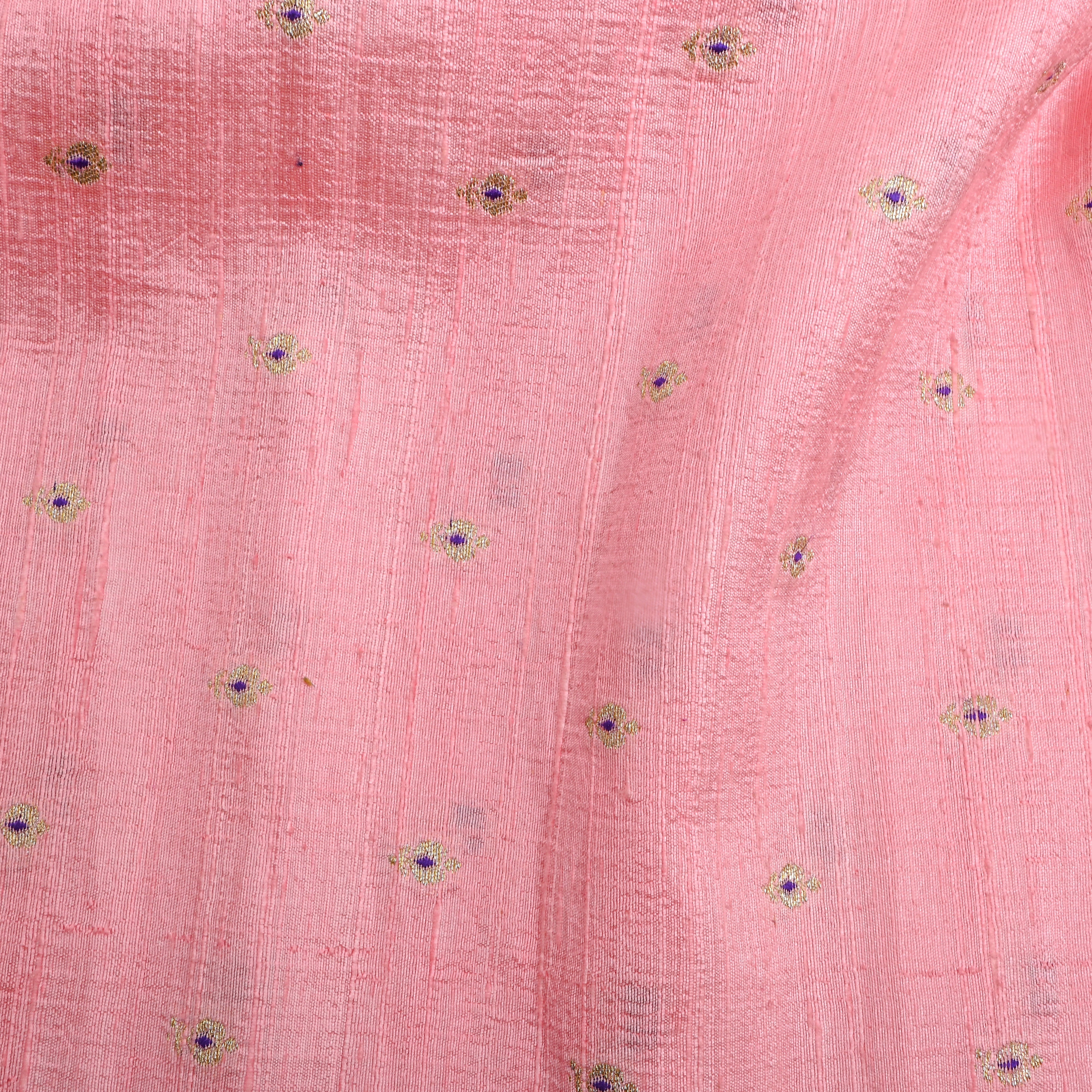 Blush Pink Embroidery Jamawar Silk Fabric