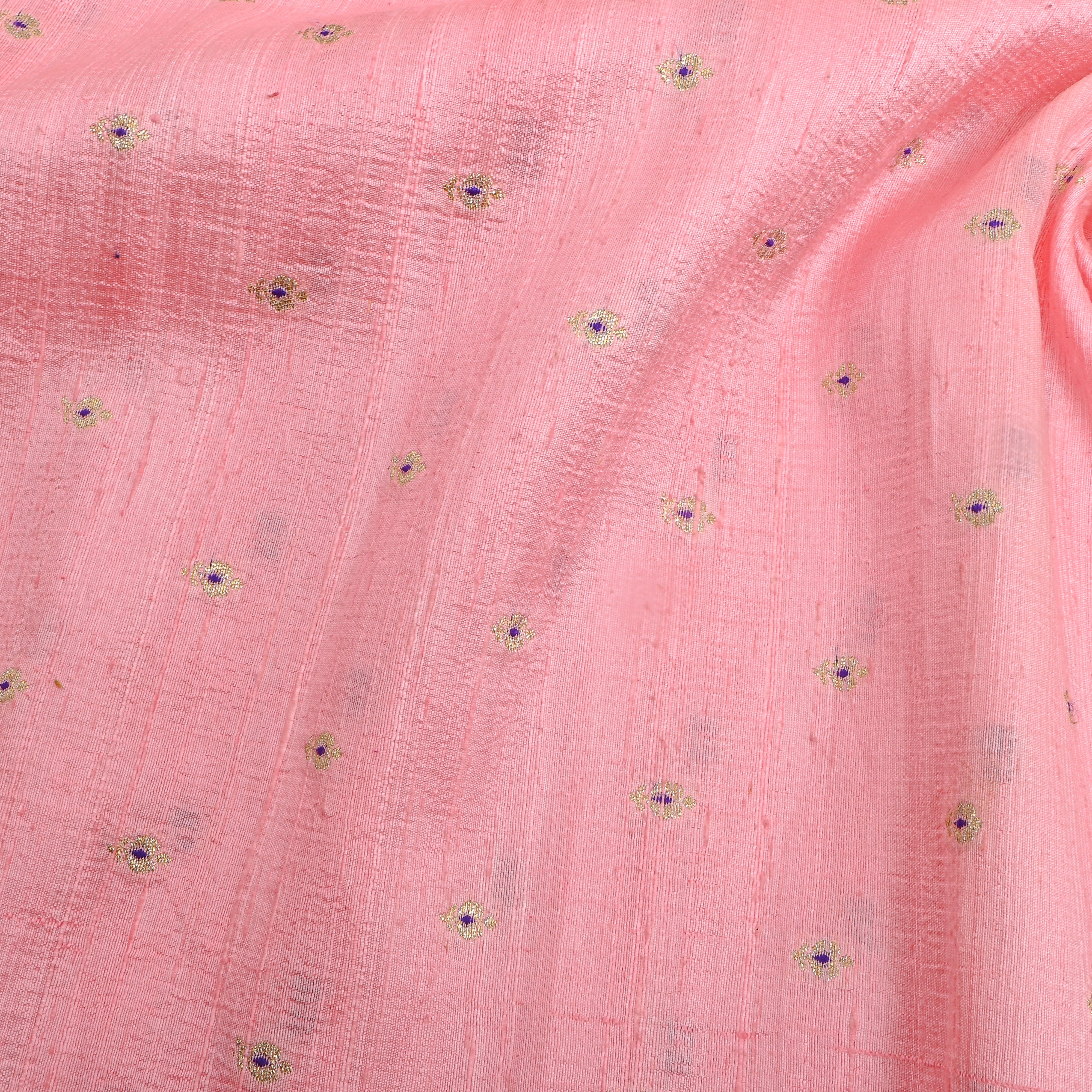 Blush Pink Embroidery Jamawar Silk Fabric