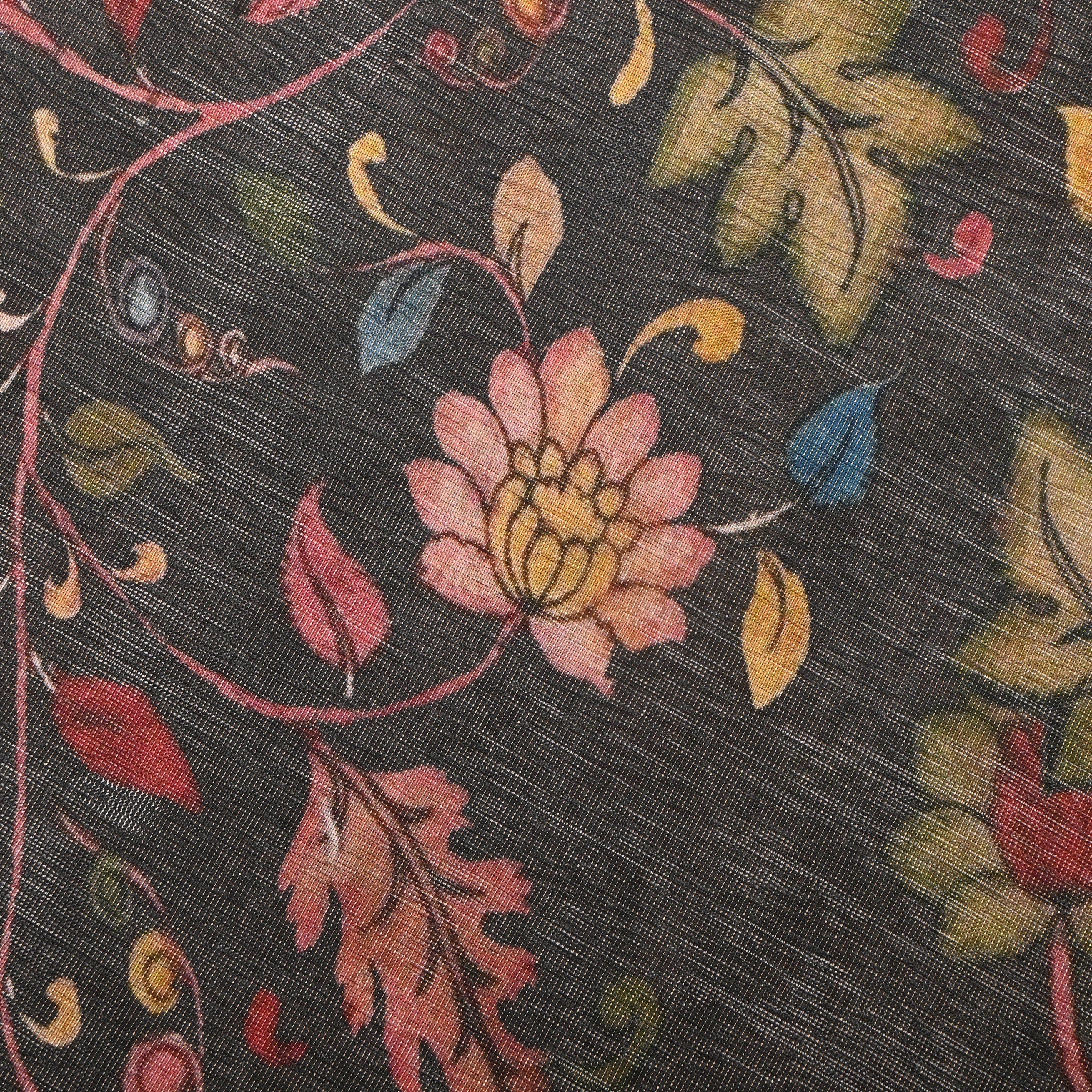 Black Tissue Fabric With Floral Prints
