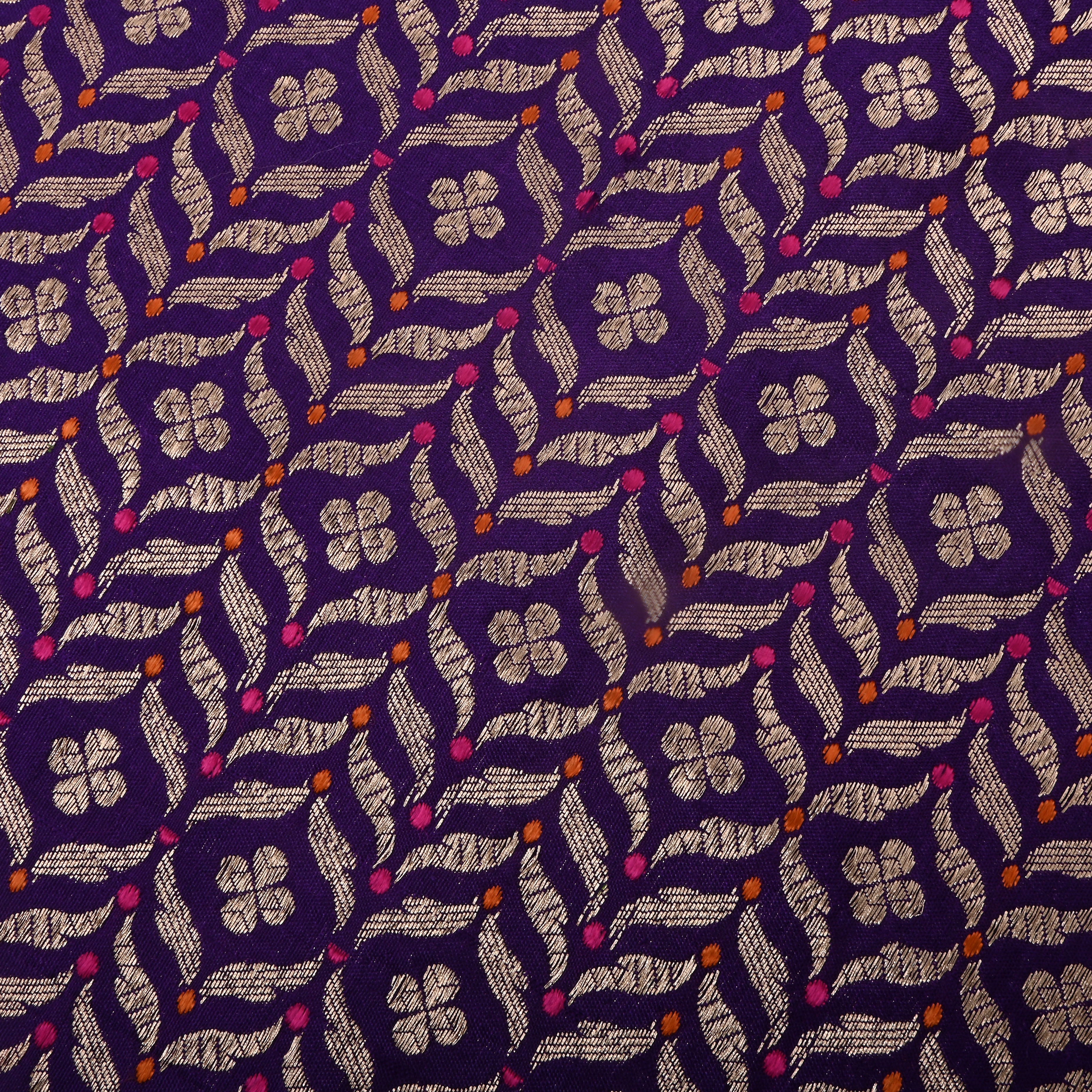 Dark Purple Jamawar Silk Fabric With Intricate Design