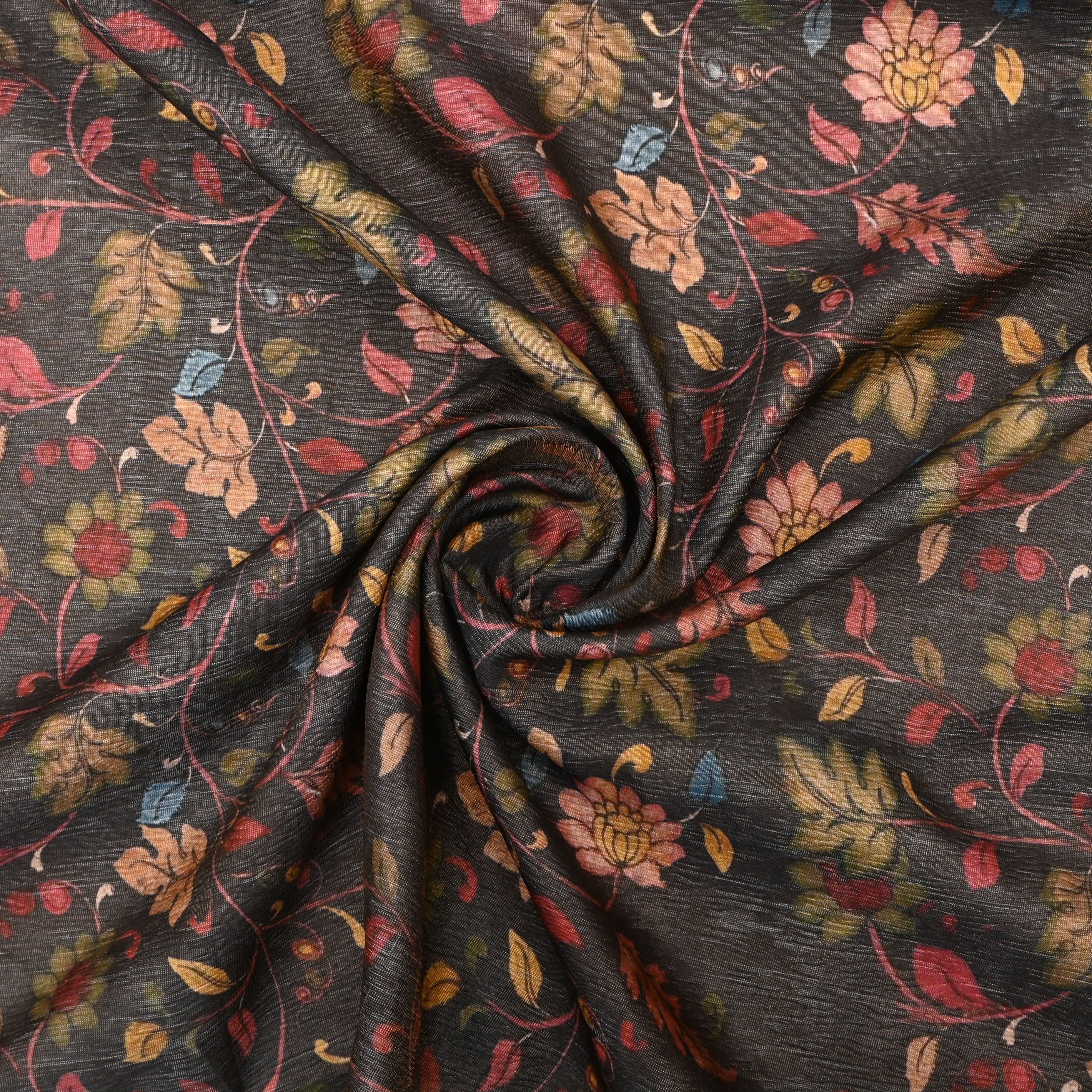 Black Tissue Fabric With Floral Prints