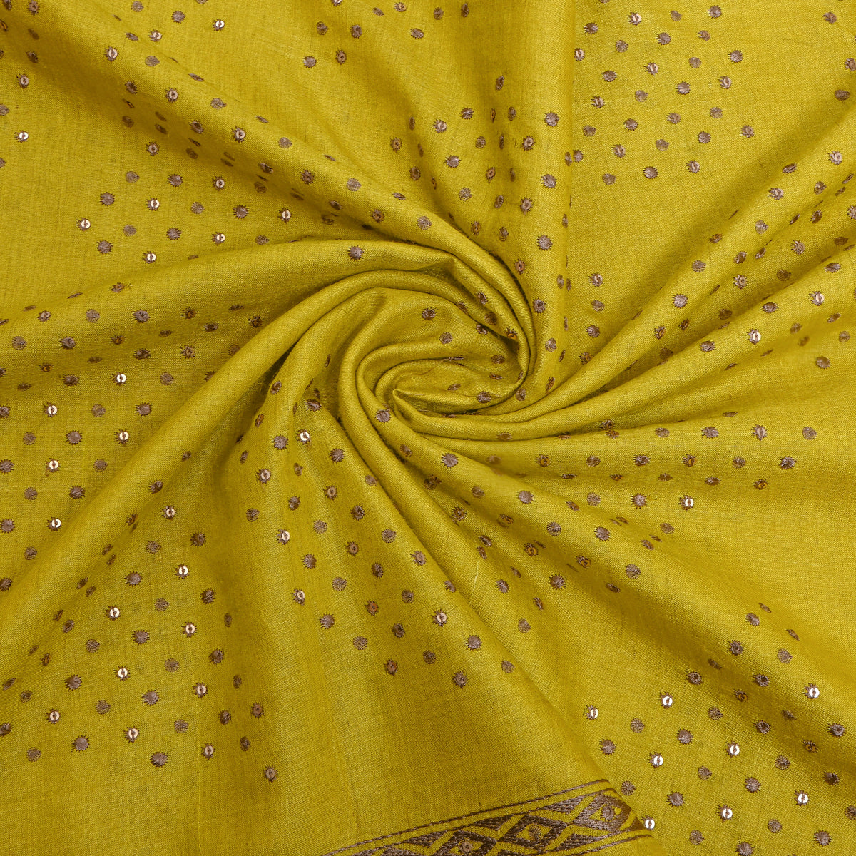 Mustard Yellow Geometric Thread Work Tussar Fabric