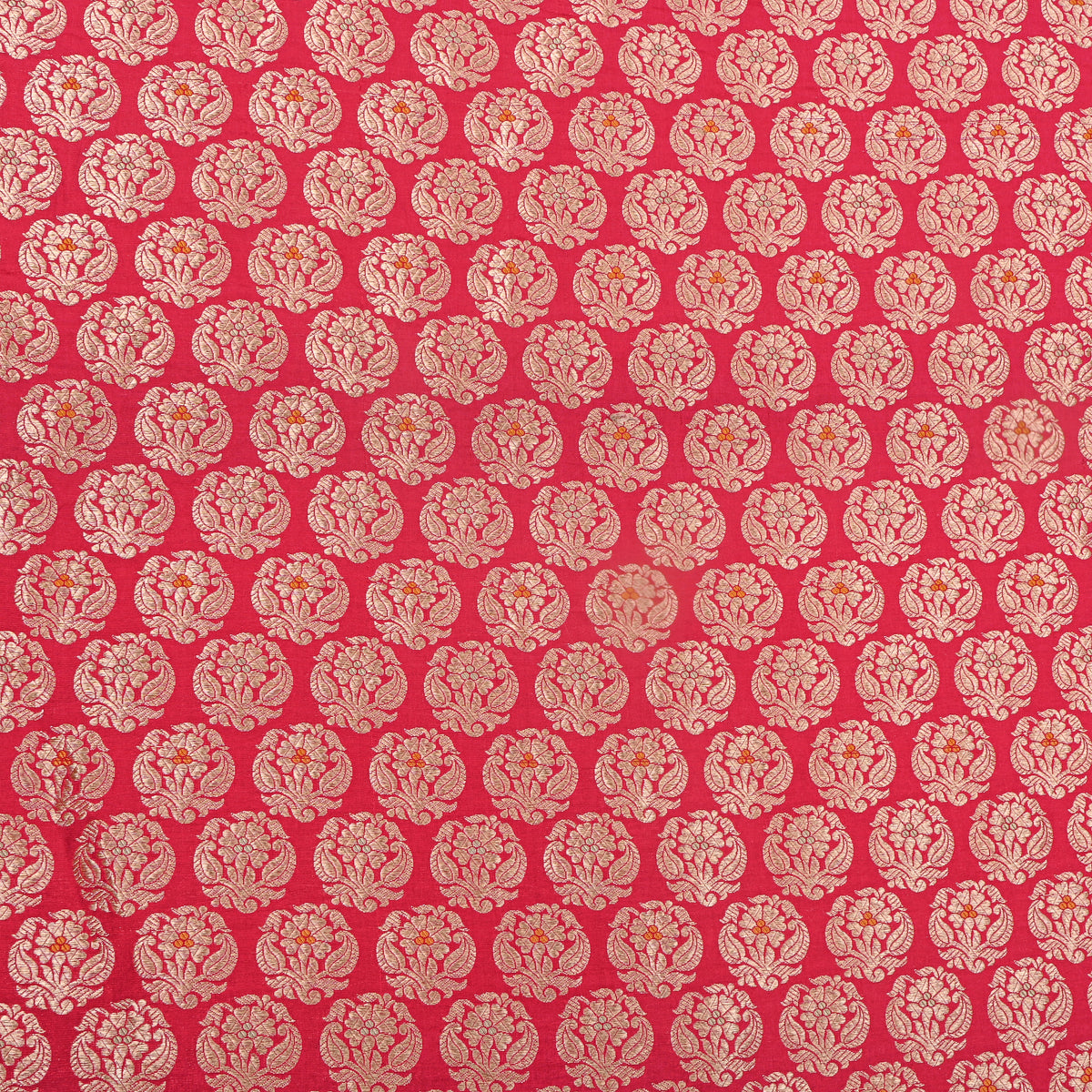 Red Gold Floral Butti Jamawar Silk Fabric