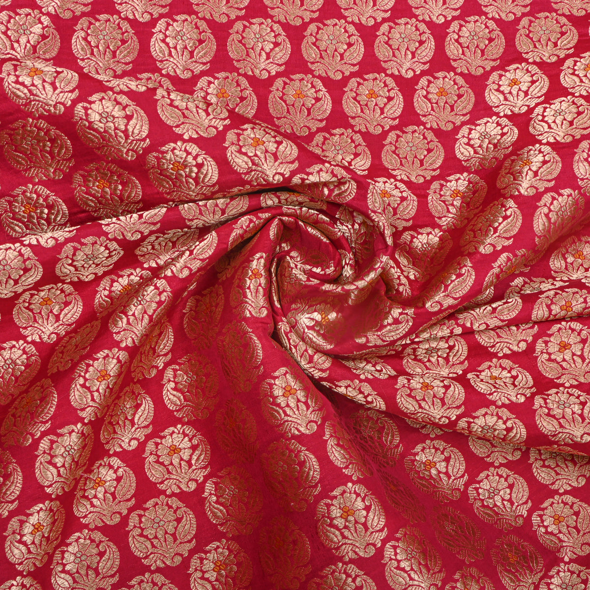 Red Gold Floral Butti Jamawar Silk Fabric