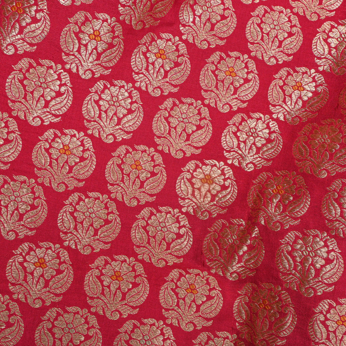 Red Gold Floral Butti Jamawar Silk Fabric
