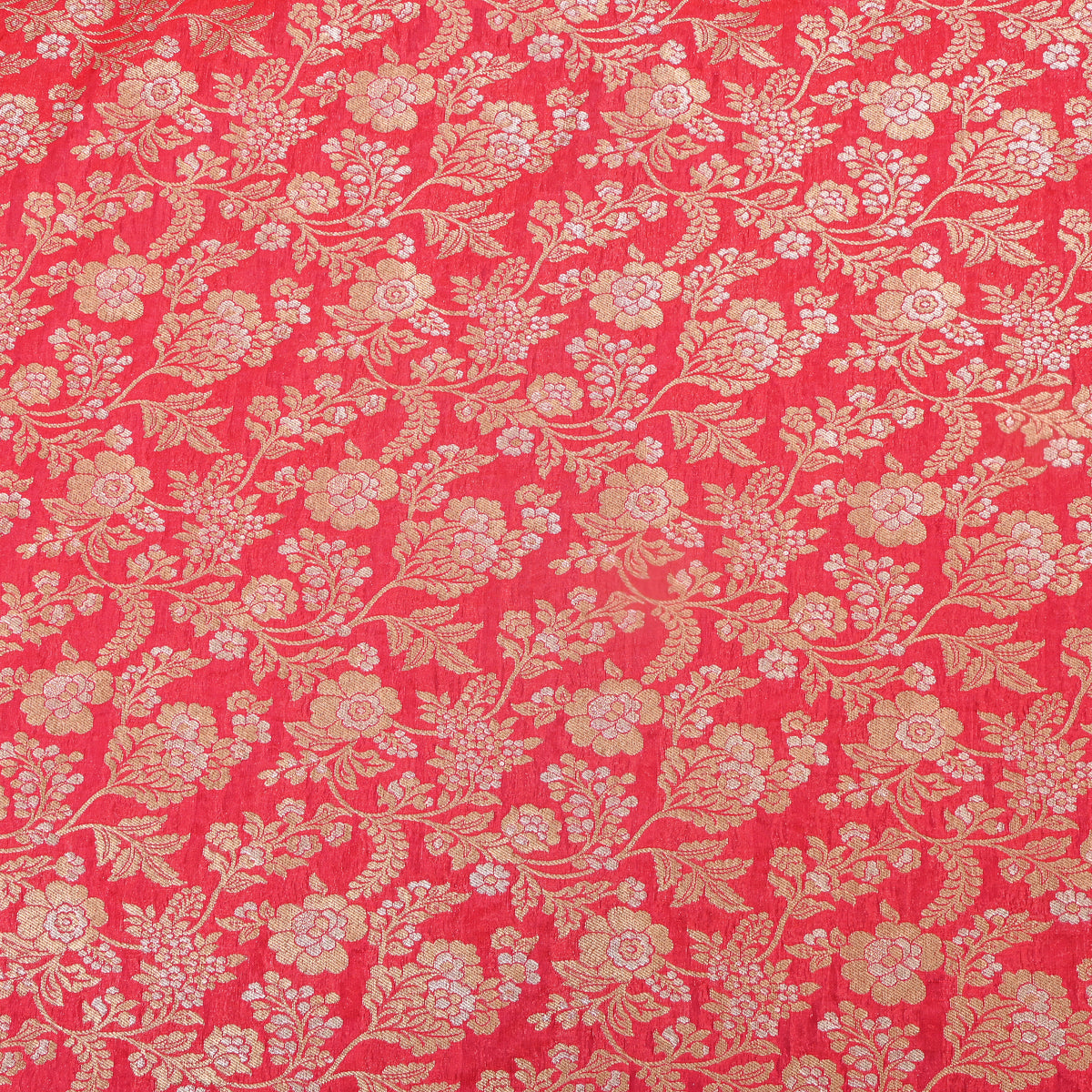 Red Dual Tone Zari Striped Banarasi Silk Fabric