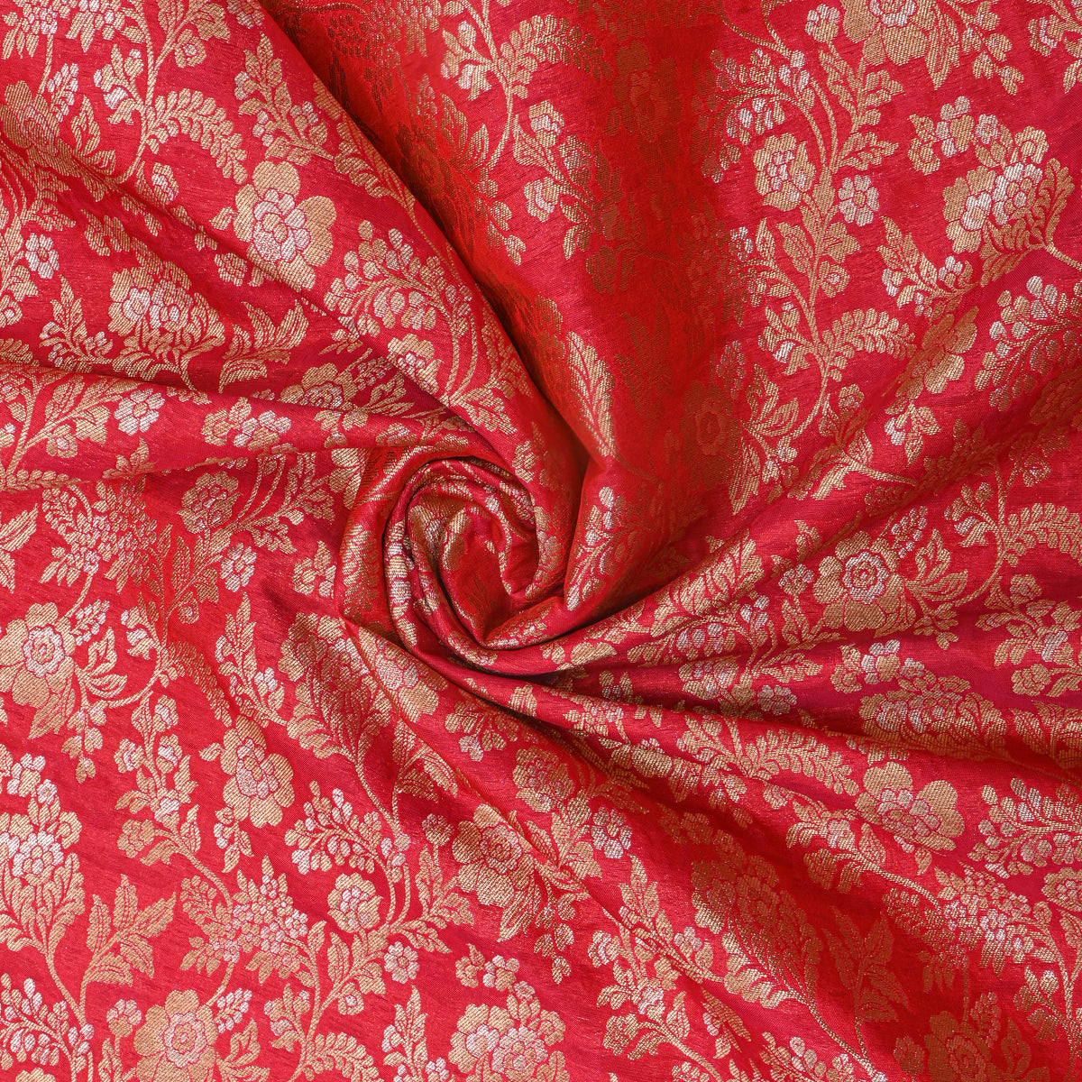 Red Dual Tone Zari Striped Banarasi Silk Fabric