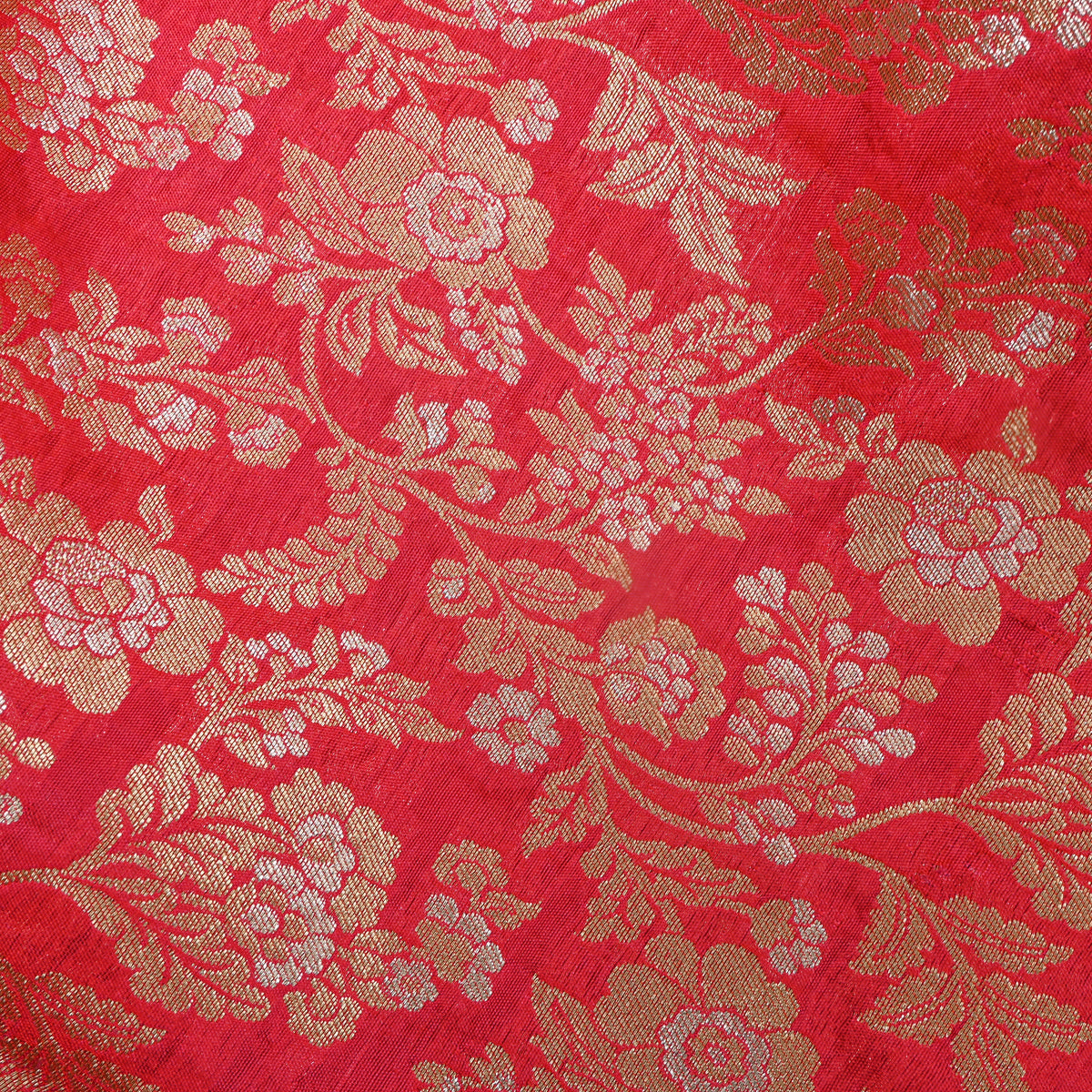 Red Dual Tone Zari Striped Banarasi Silk Fabric