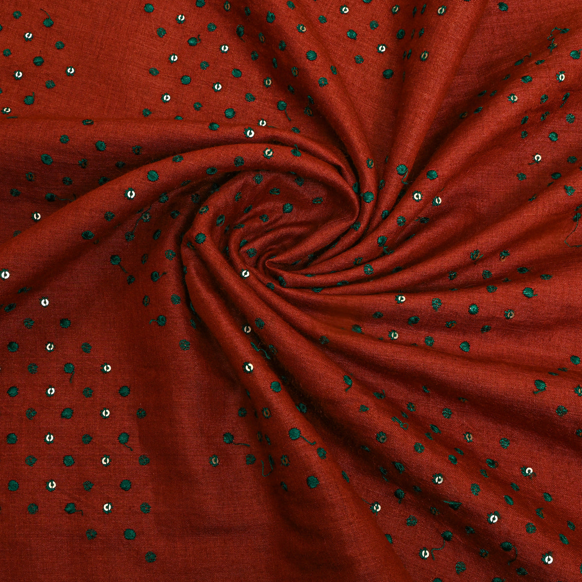 Dark Rust Orange Geometric Thread Work Tussar Fabric