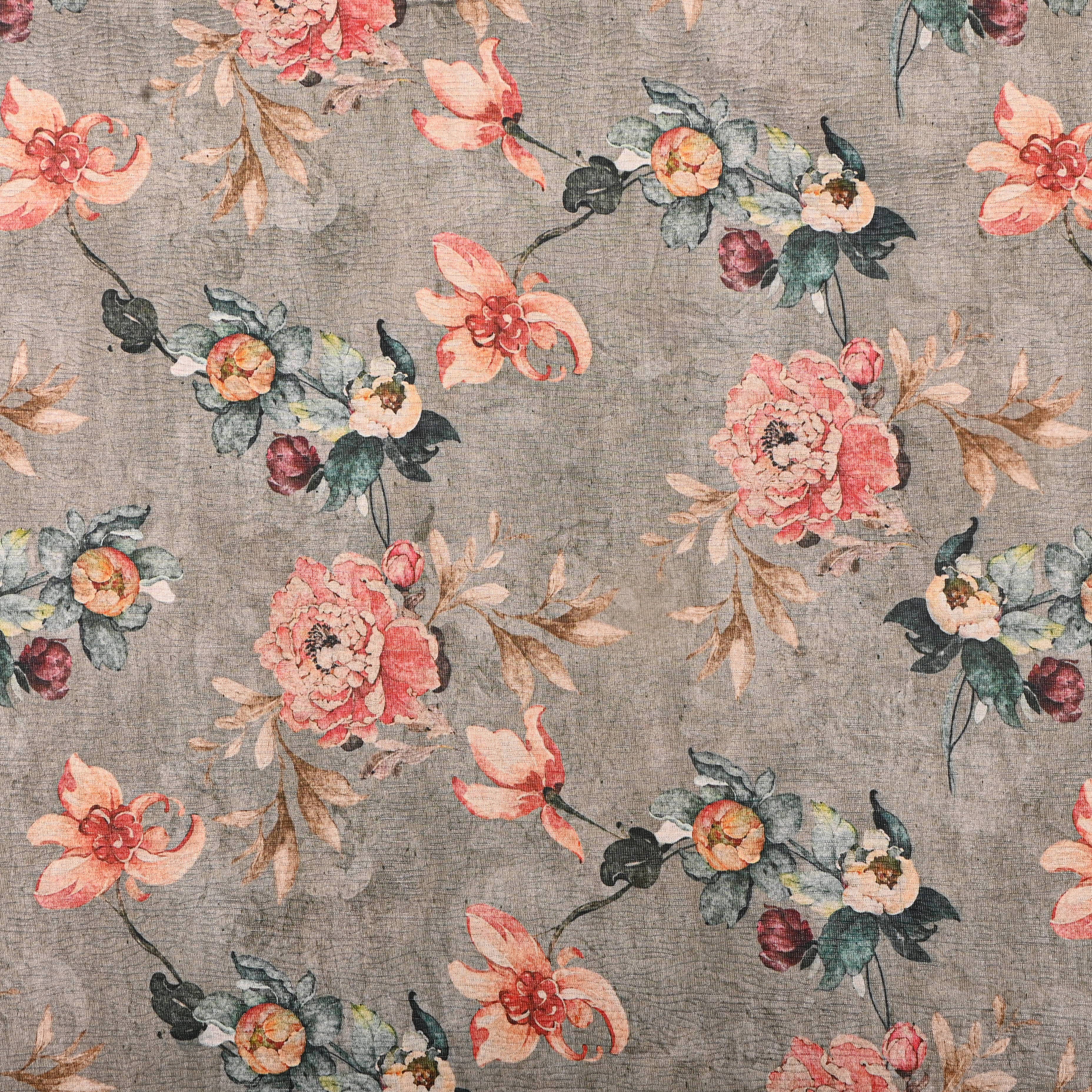 Light Brown Tissue Fabrics With Floral Prints