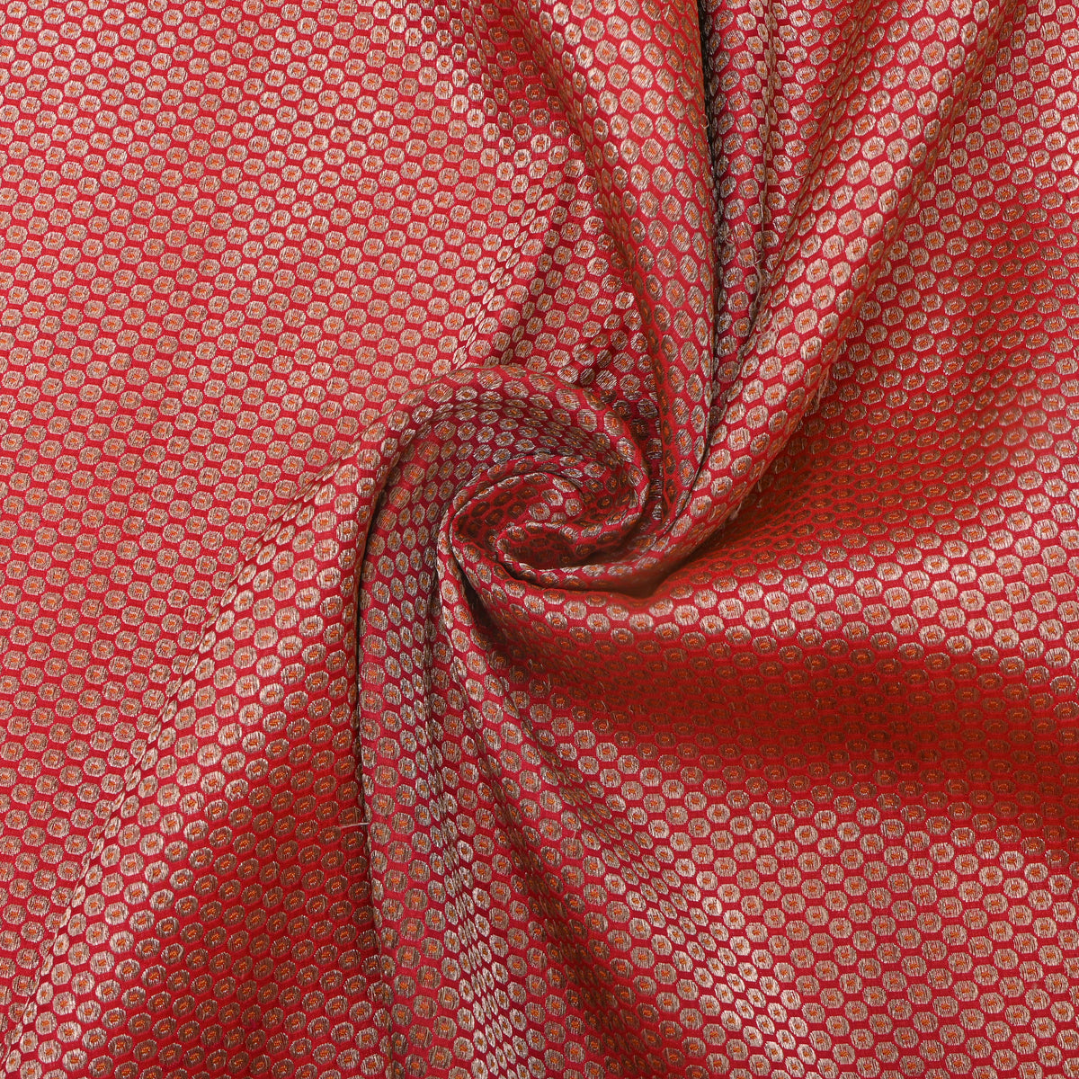 Cherry Red Gold Zari Butti Jamawar Silk Fabric