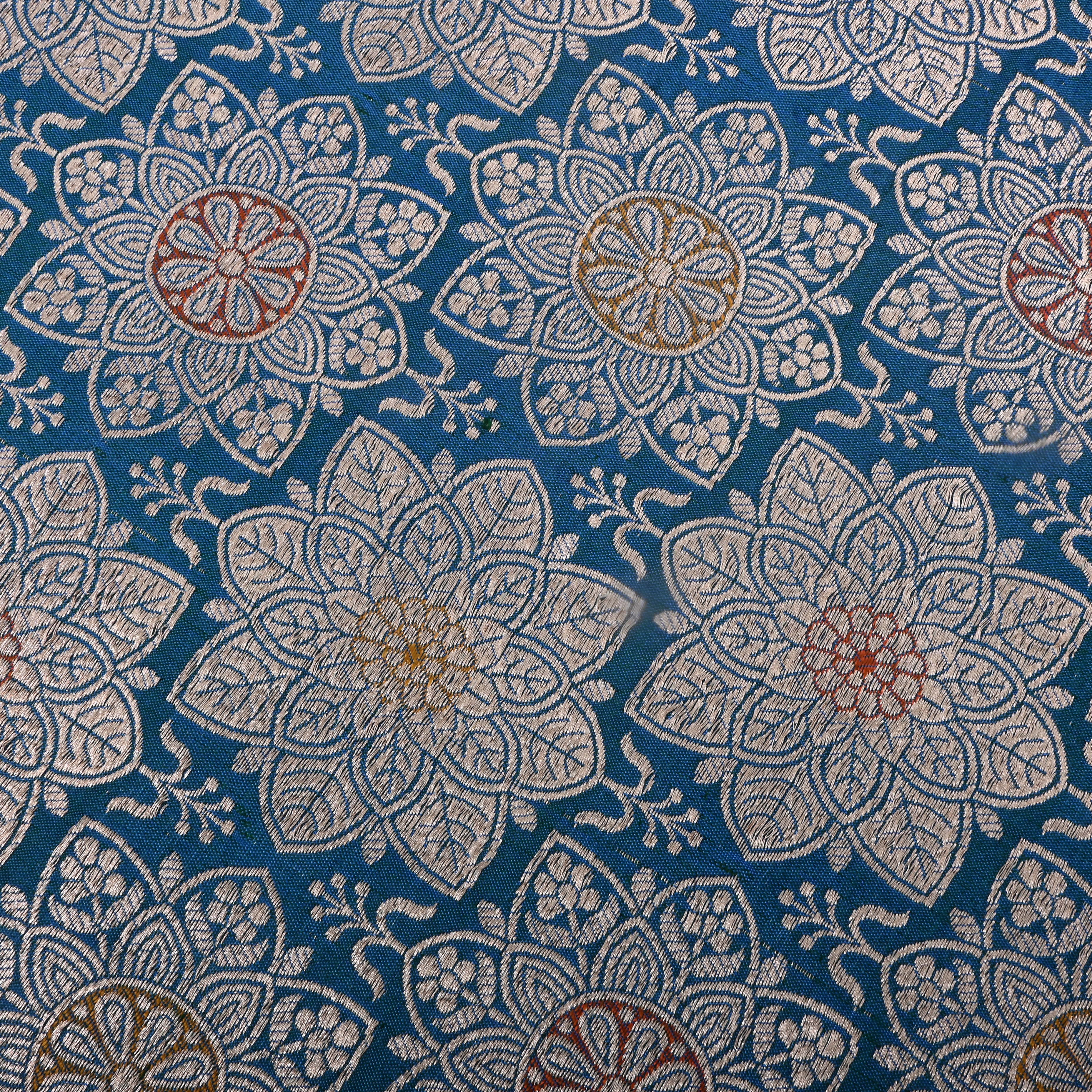 Chathams Blue Jamawar Silk Fabric With Floral Design