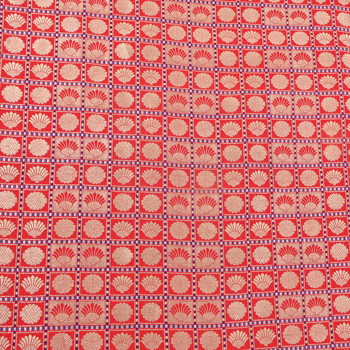 Bright Orange Self Woven Jamawar Silk Fabric