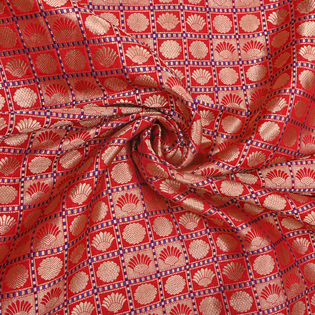 Bright Orange Self Woven Jamawar Silk Fabric