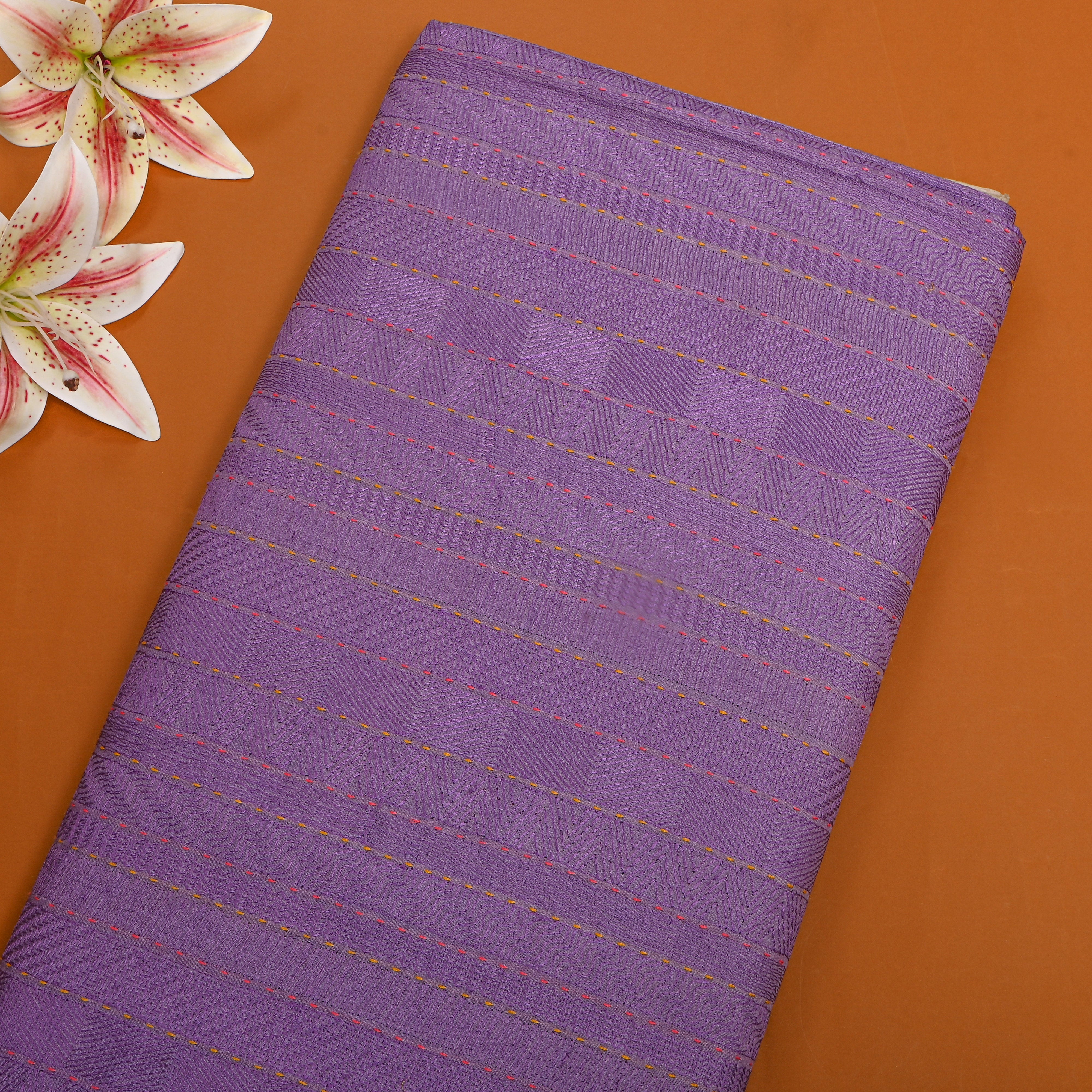 Purple Zigzag Thread Work Munga Tussar