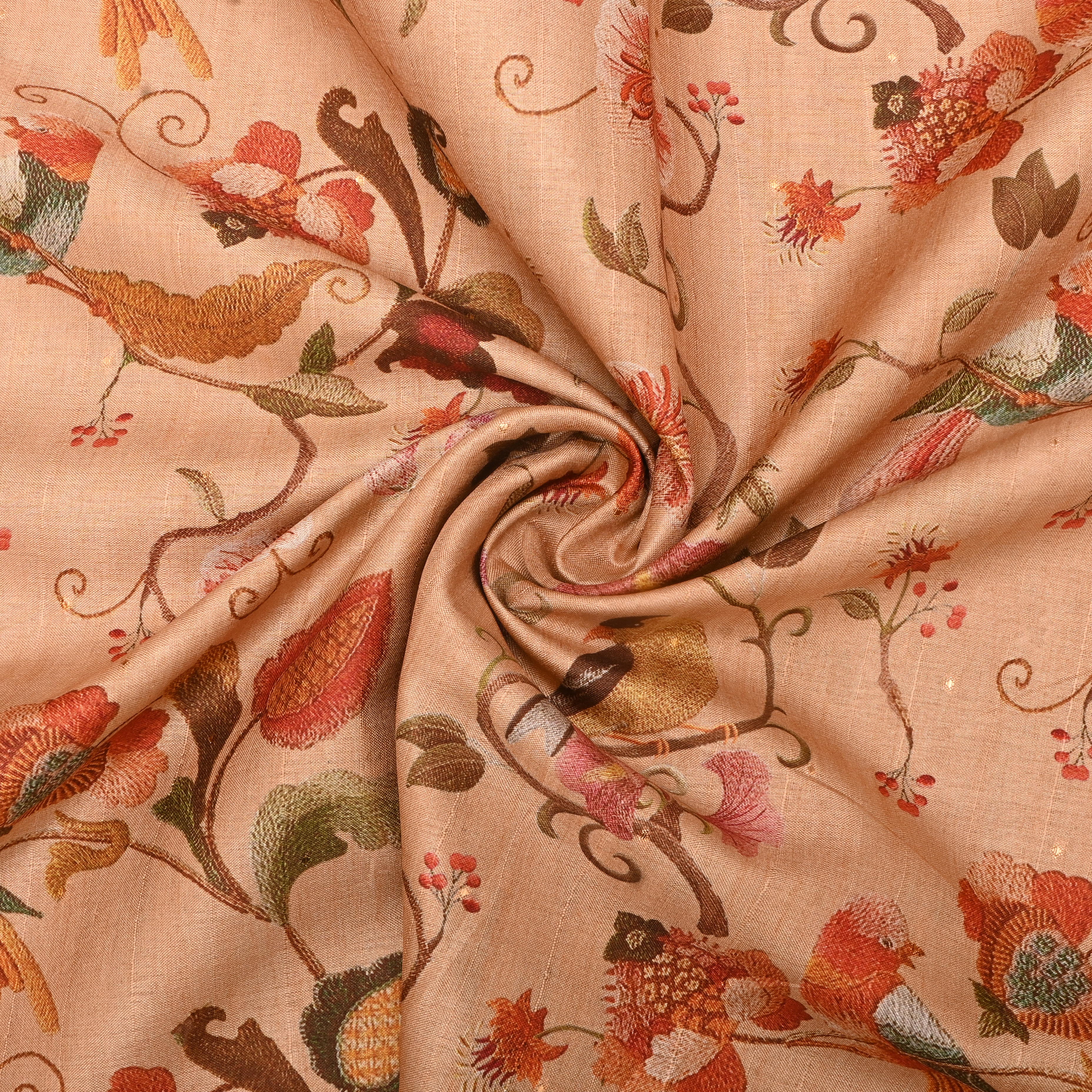 Peach Tussar Fabric With Digital Prints