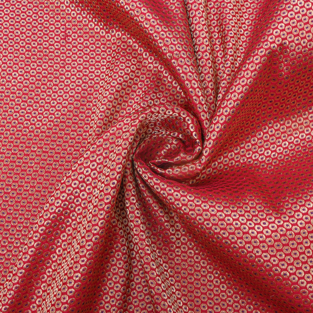 Red Gold Butti Jamawar Silk Fabric