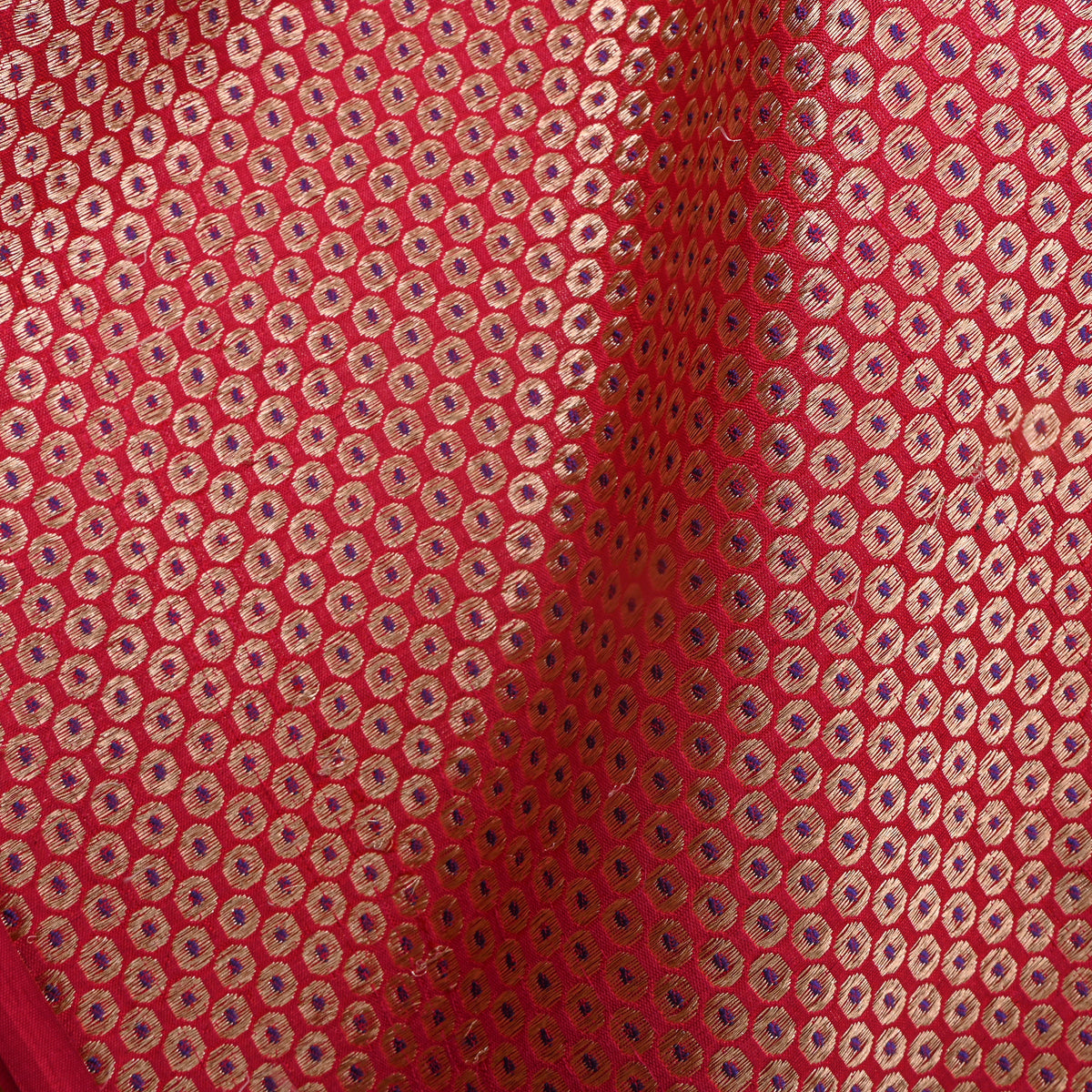 Red Gold Butti Jamawar Silk Fabric