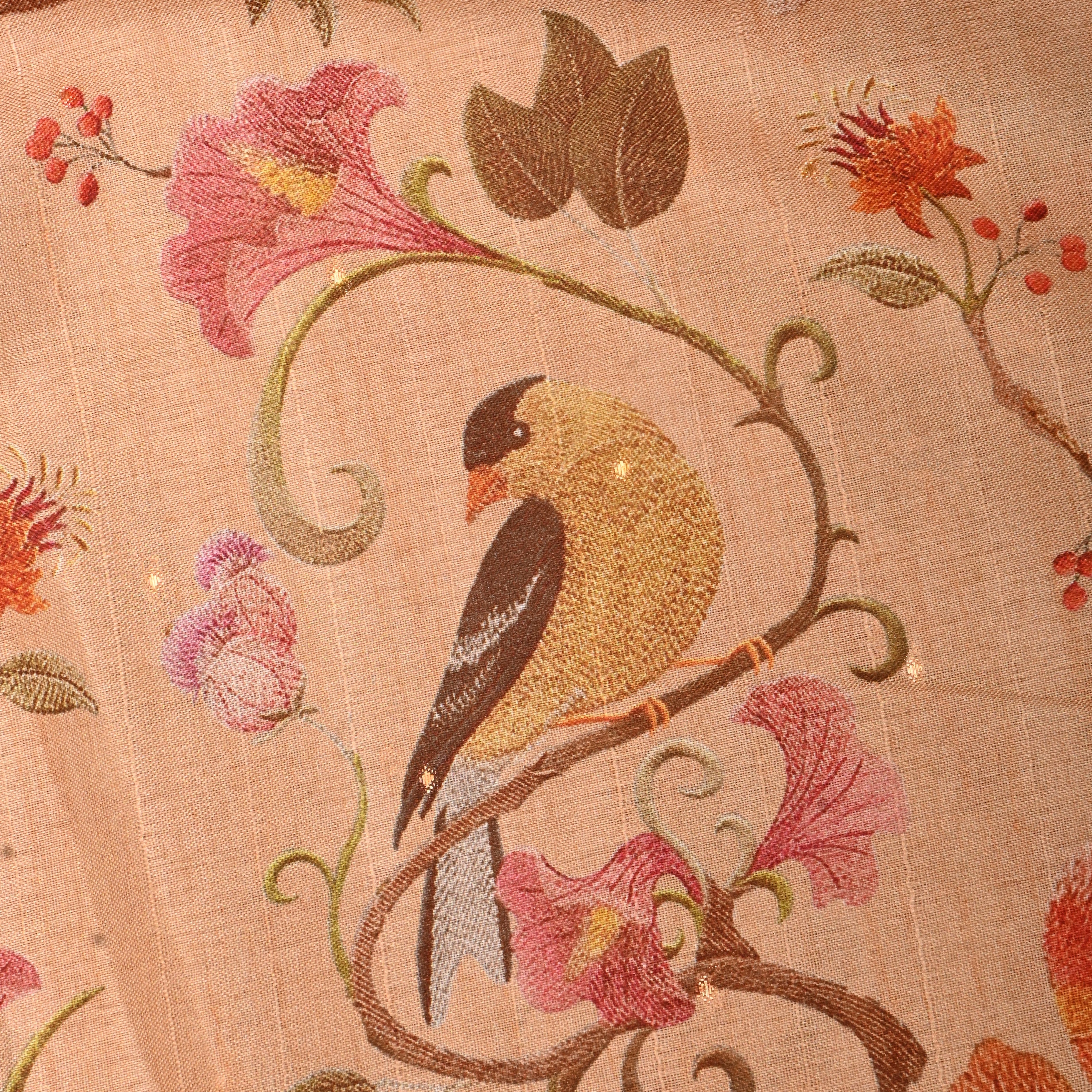 Peach Tussar Fabric With Digital Prints
