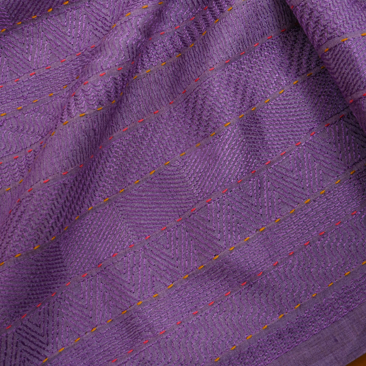 Purple Zigzag Thread Work Munga Tussar