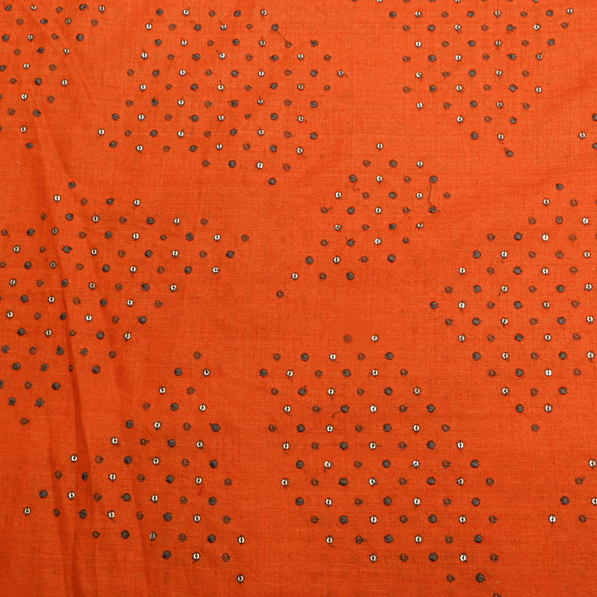 Rust Orange Geometric Thread Work Tussar Fabric