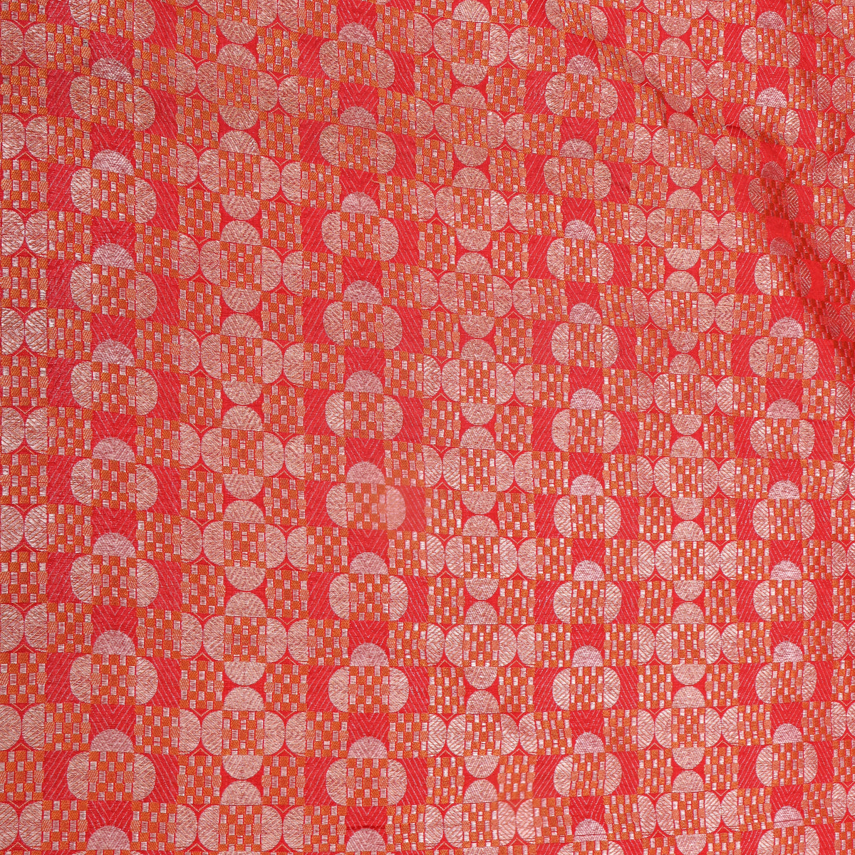 Tangerine Orange Jamawar Silk Fabric With Gold Zari Brocade