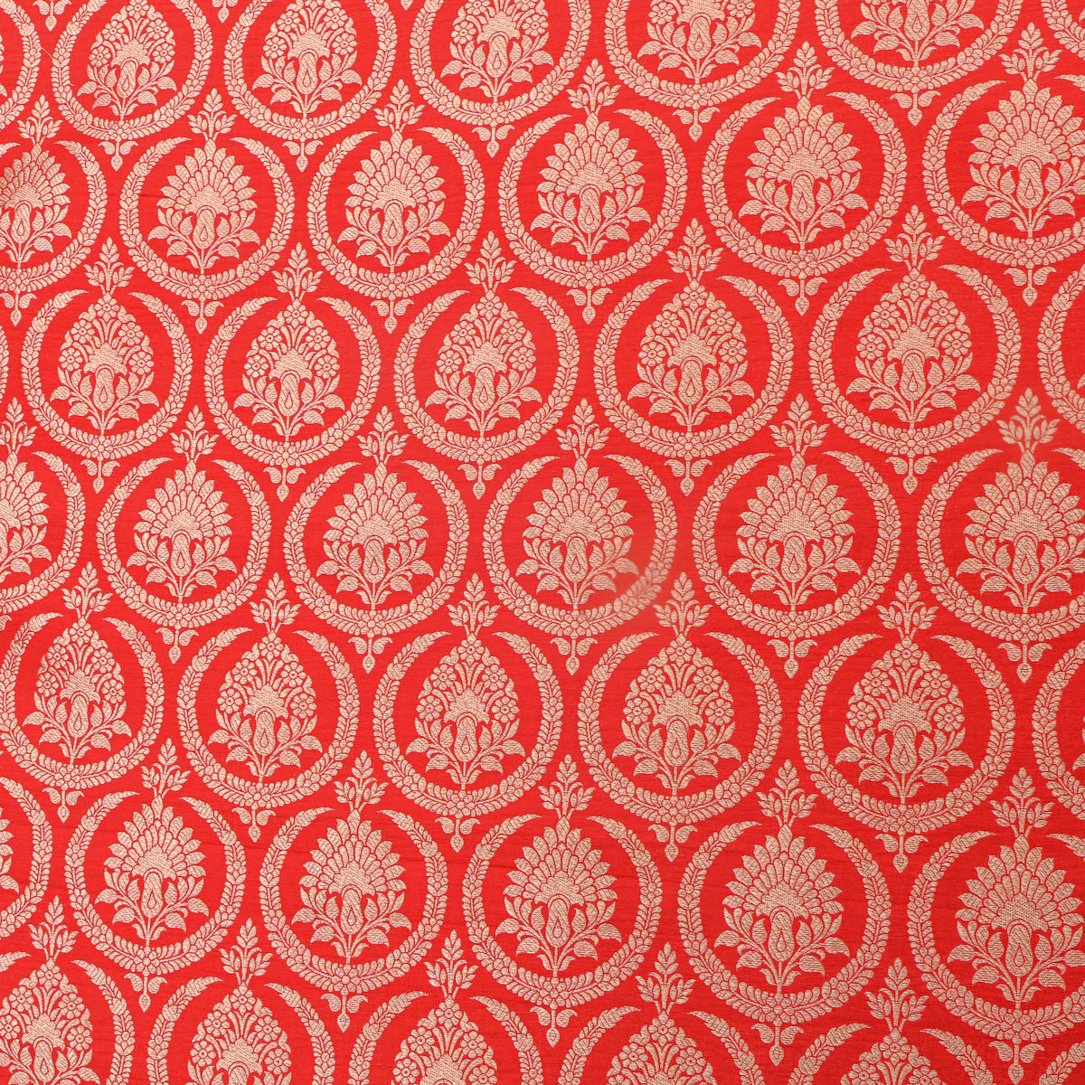 Scarlet Orange Jamawar Silk With Gold Motif Butti