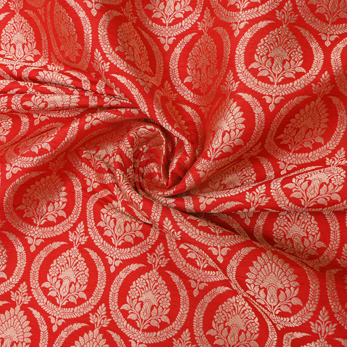 Scarlet Orange Jamawar Silk With Gold Motif Butti