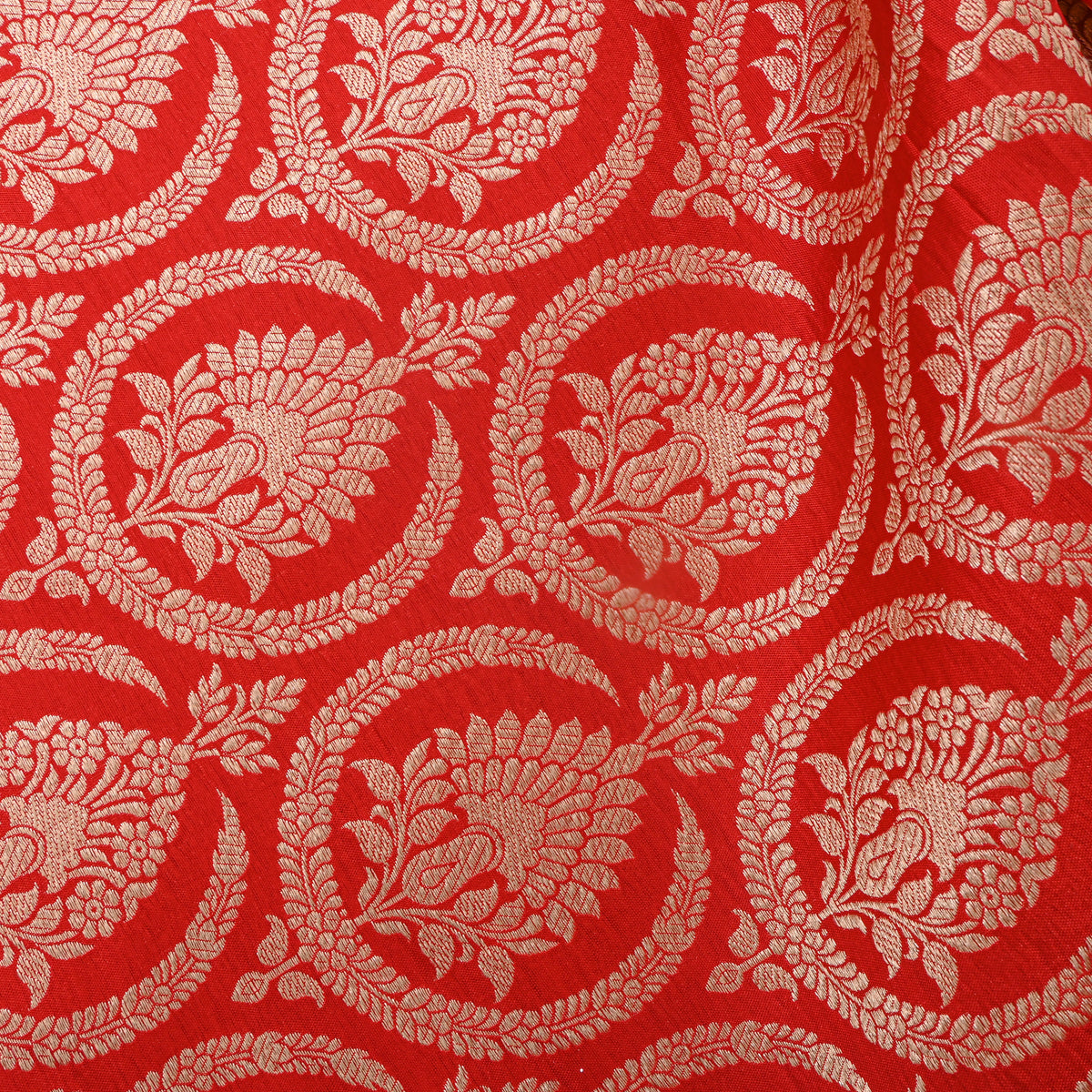 Scarlet Orange Jamawar Silk With Gold Motif Butti