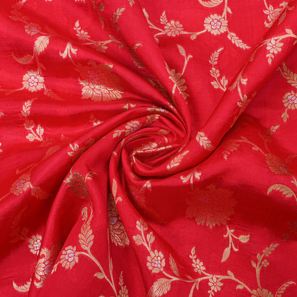Soft Red Dual Tone Floral Jaal Banarasi Silk Fabric