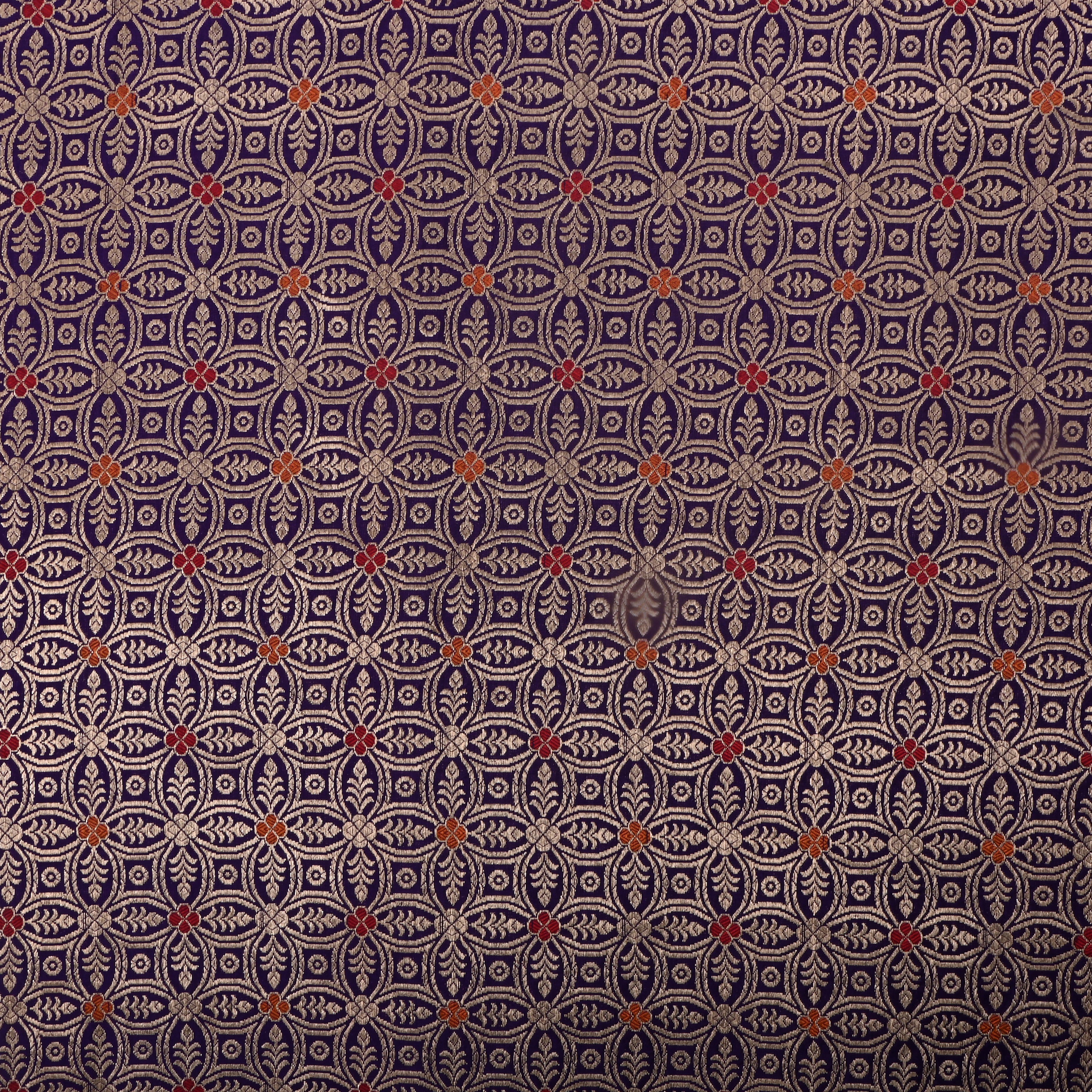 Dark Purple Jamawar Silk Fabric With Meenakari Design