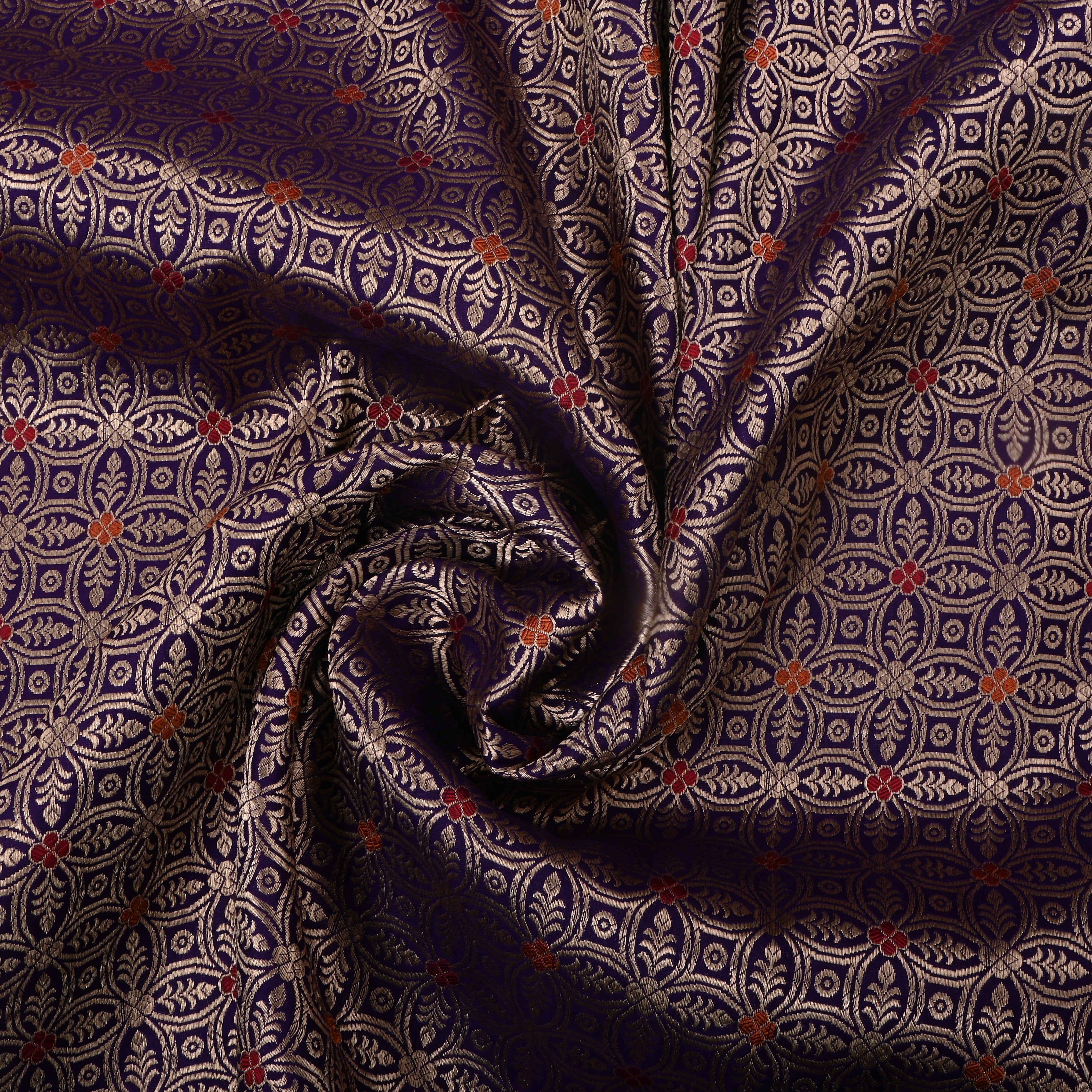Dark Purple Jamawar Silk Fabric With Meenakari Design