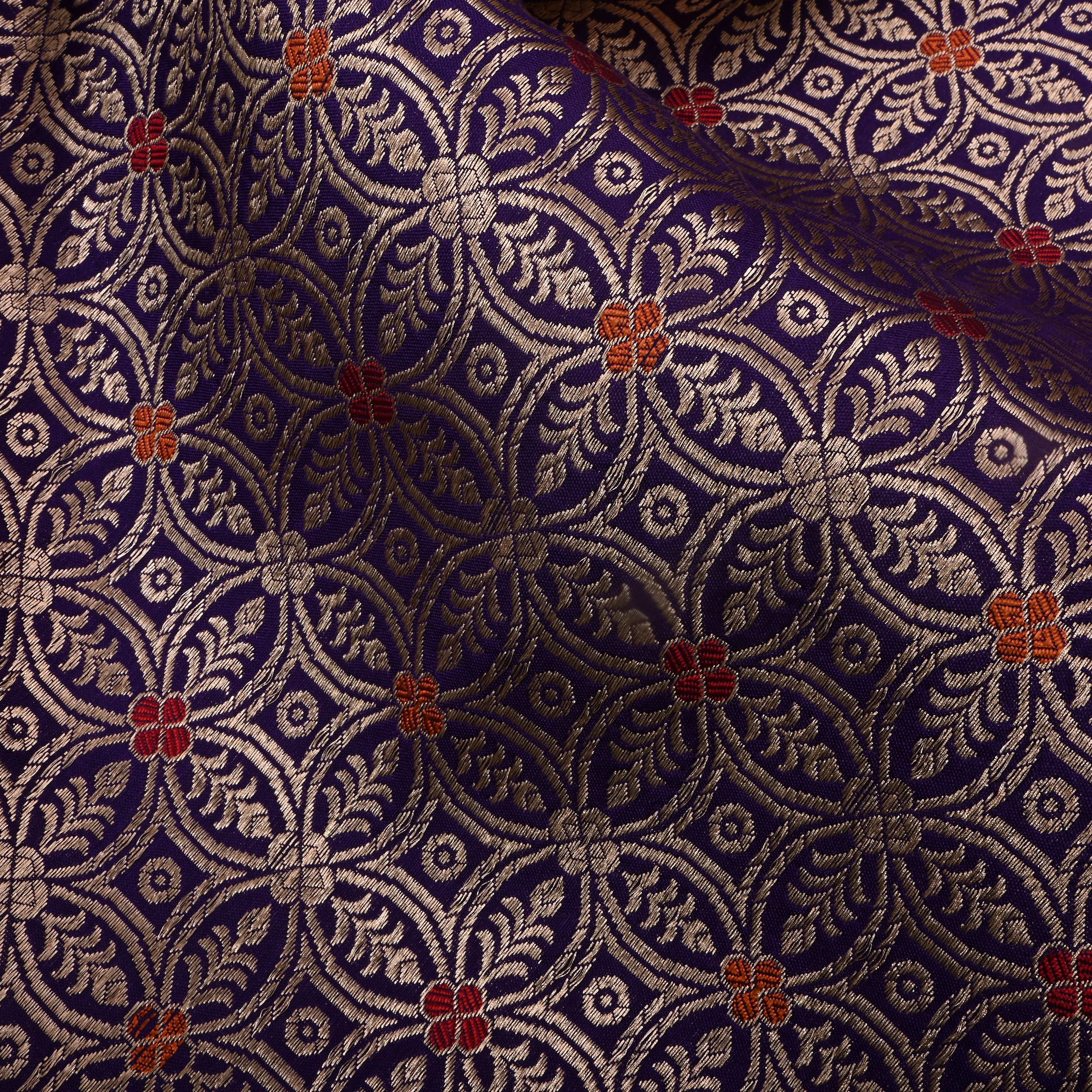 Dark Purple Jamawar Silk Fabric With Meenakari Design