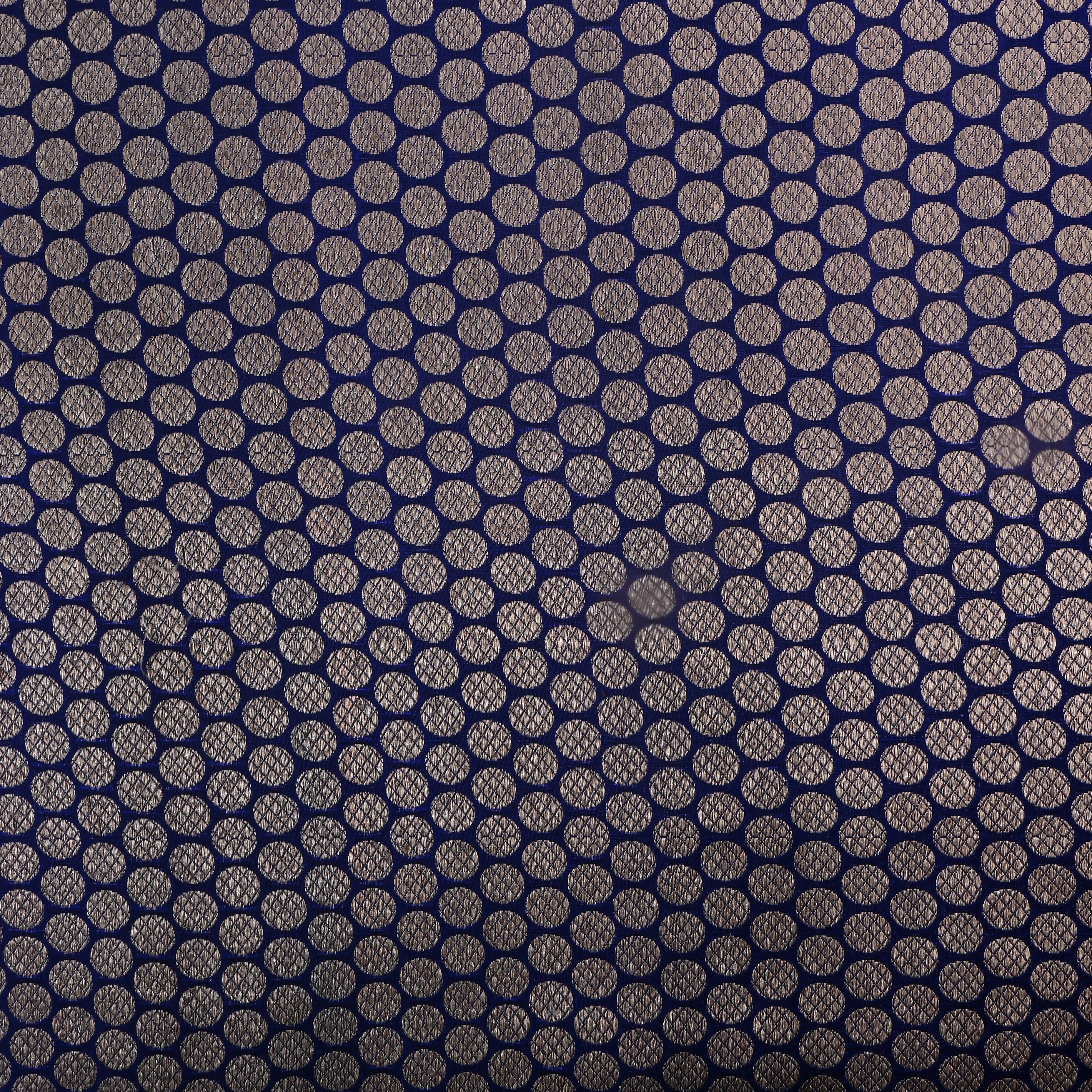 Dark Navy Blue Jamawar Silk Fabric With Woven Pattern