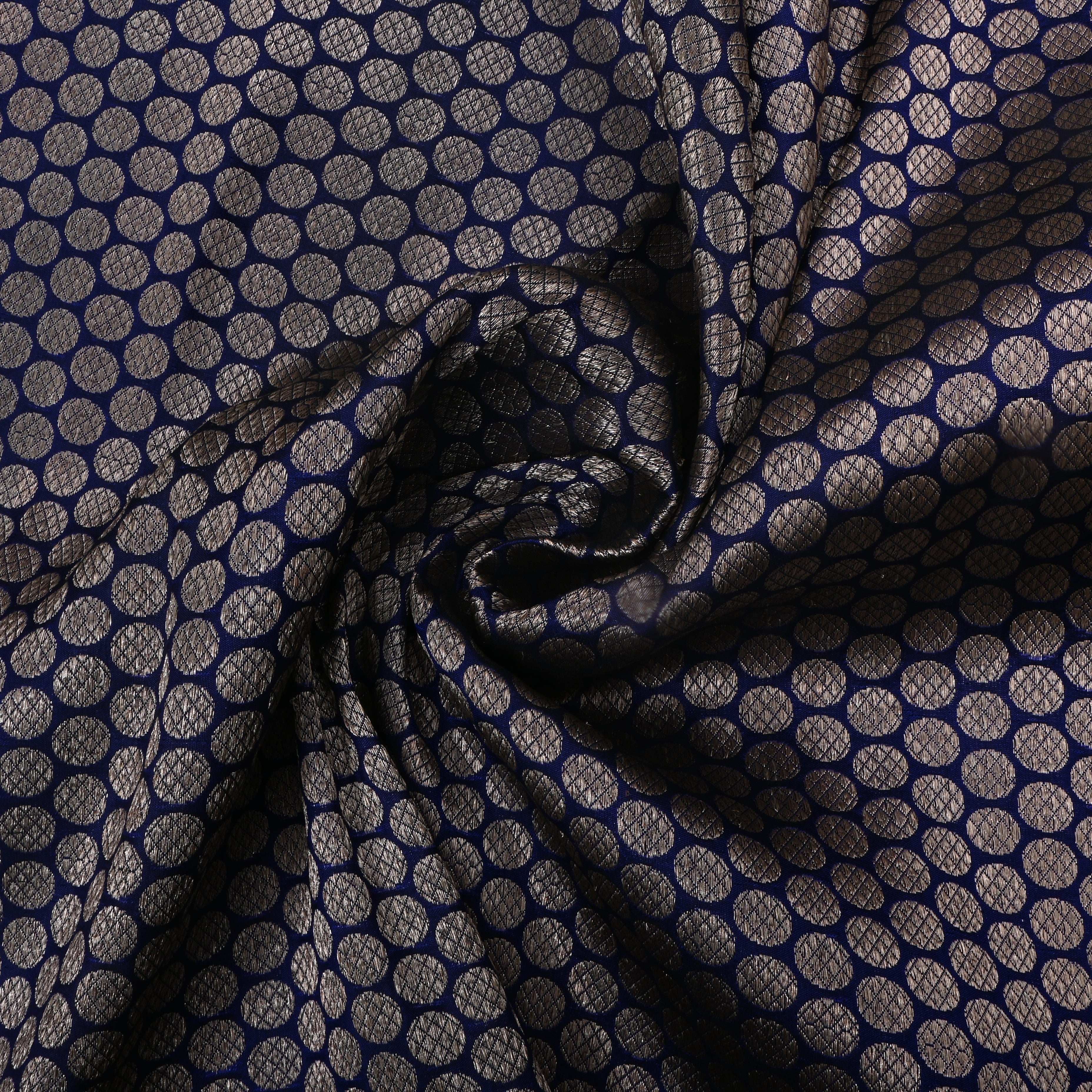Dark Navy Blue Jamawar Silk Fabric With Woven Pattern
