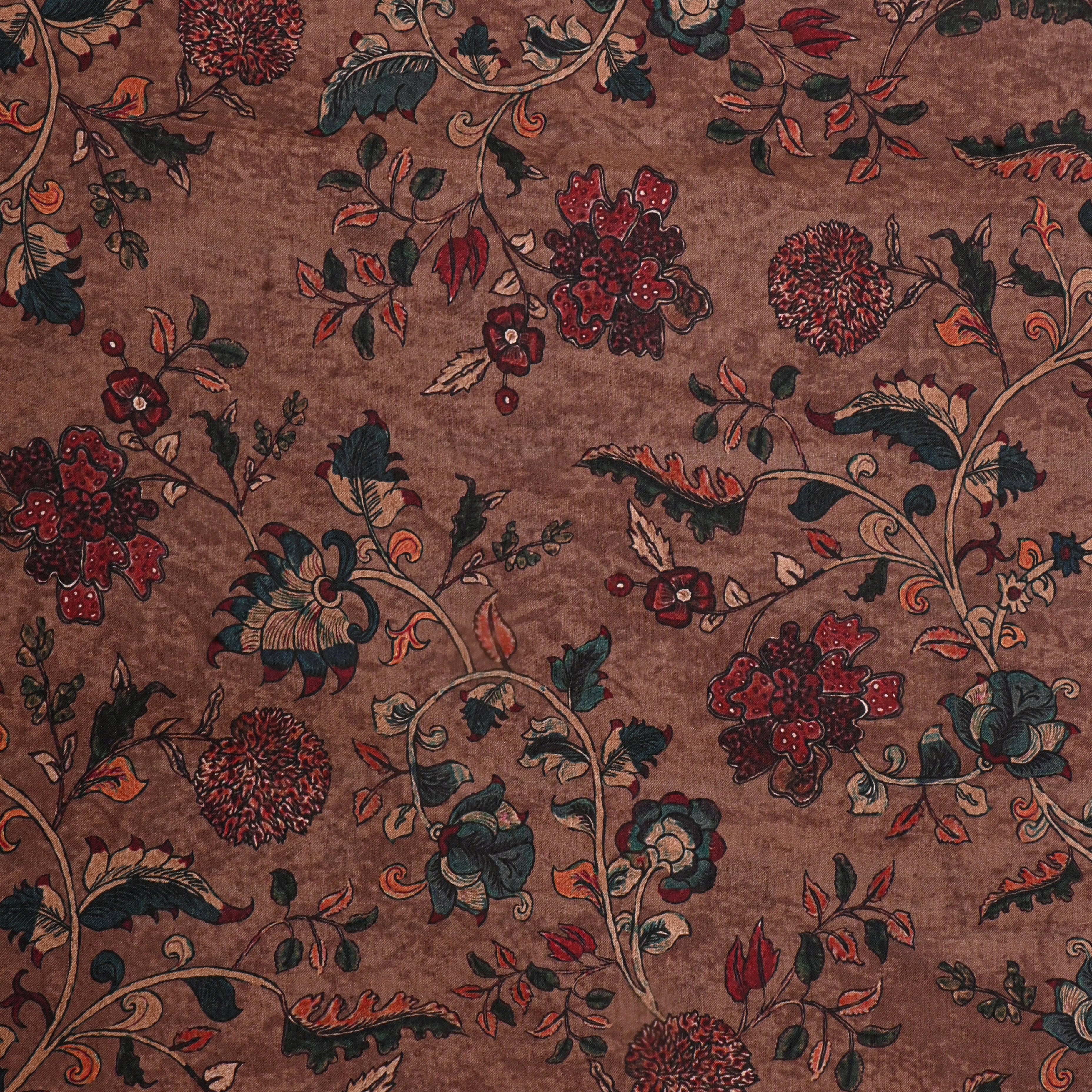 Spicy Mix Brown Tussar Fabric With Printed Design