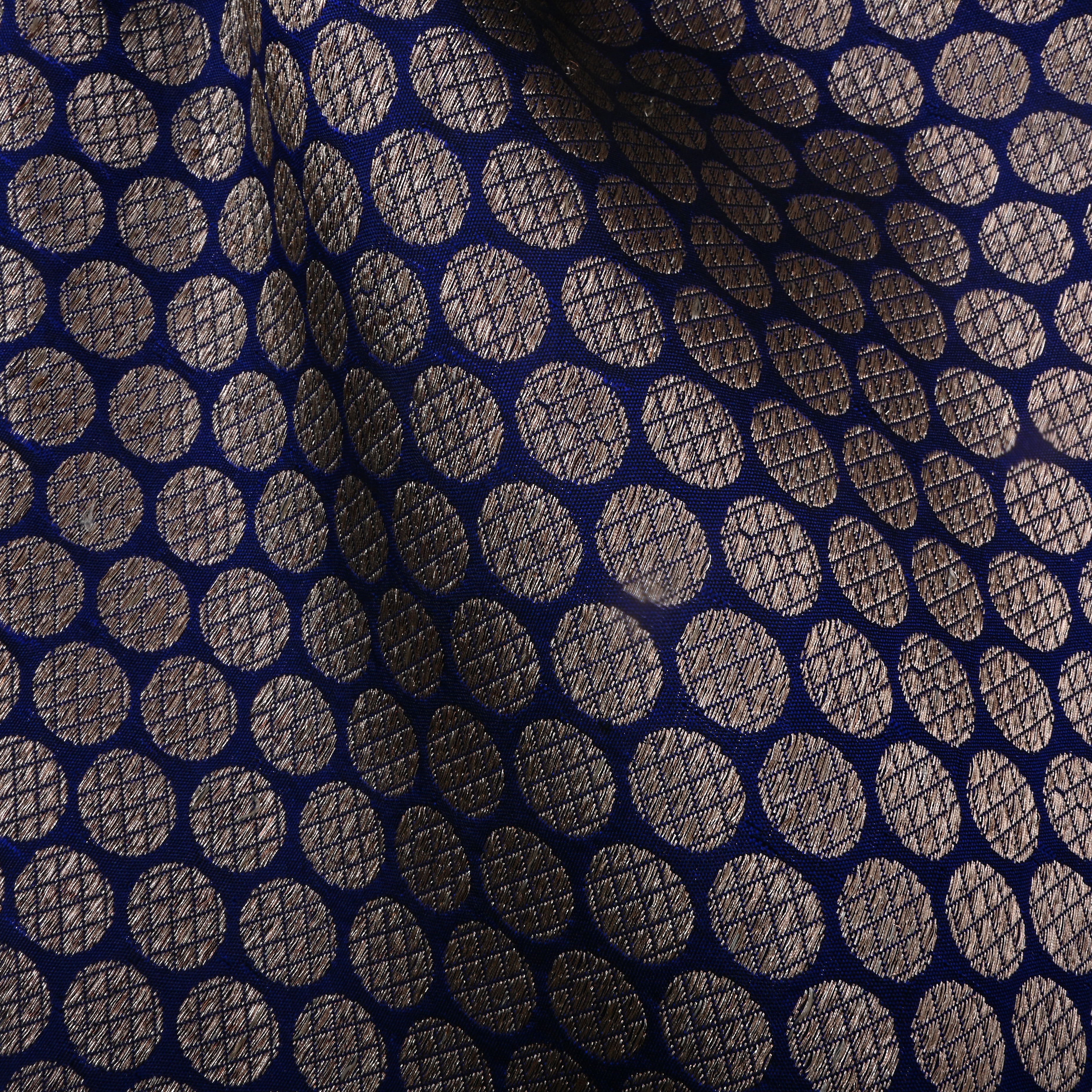 Dark Navy Blue Jamawar Silk Fabric With Woven Pattern