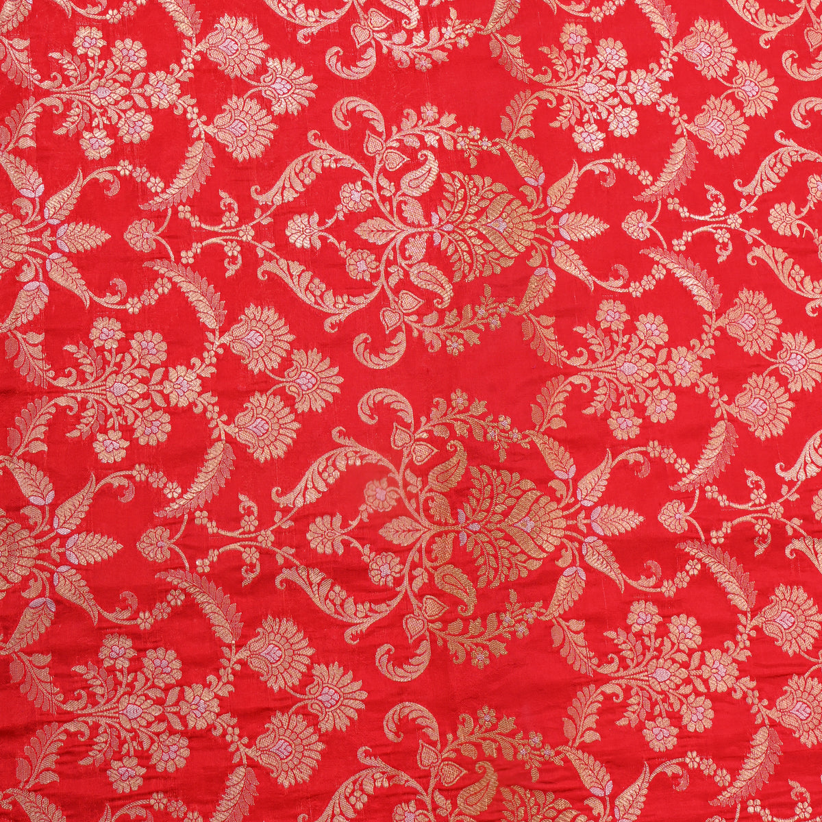 Saffron Red Dual Tone Zari Brocade Banarasi Silk Fabric