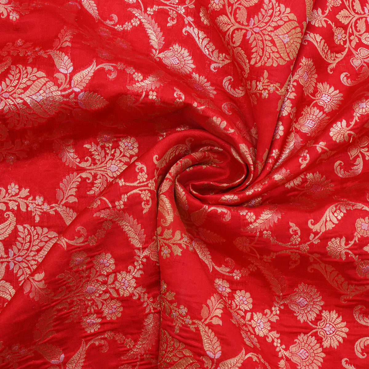 Saffron Red Dual Tone Zari Brocade Banarasi Silk Fabric