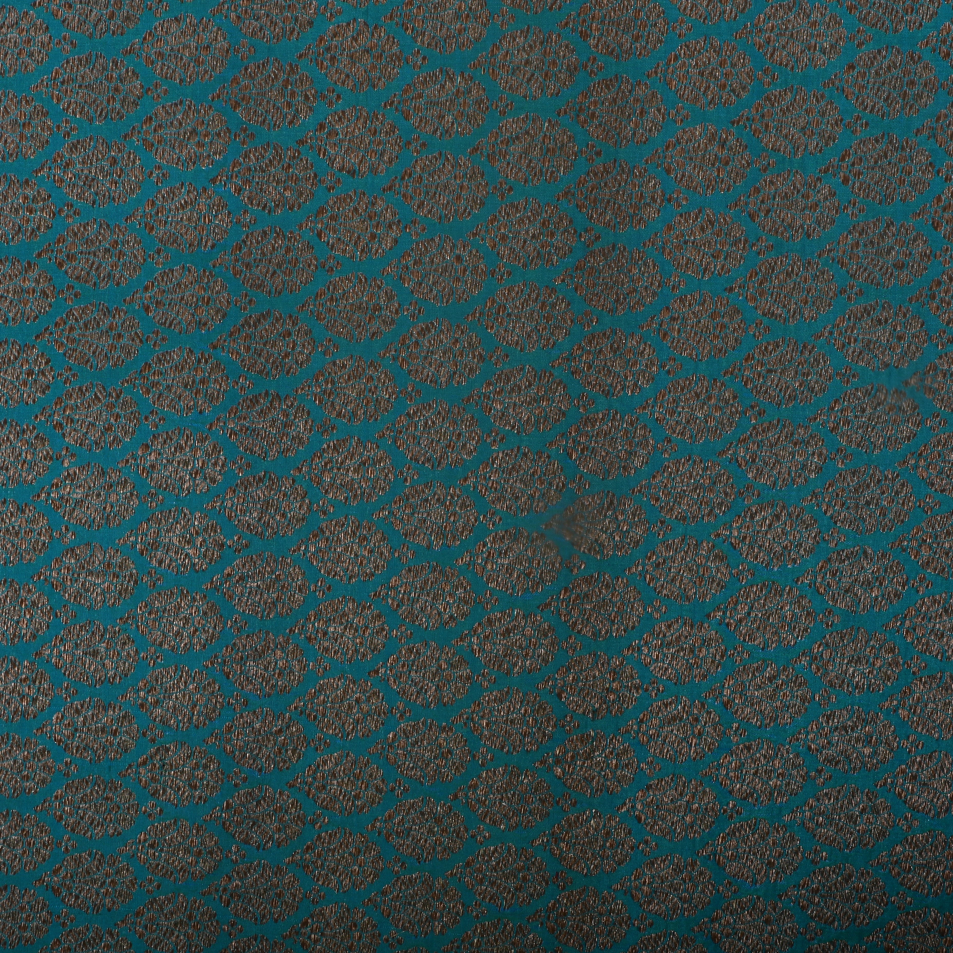 Common Teal Jamawar Silk Fabric With Brocade