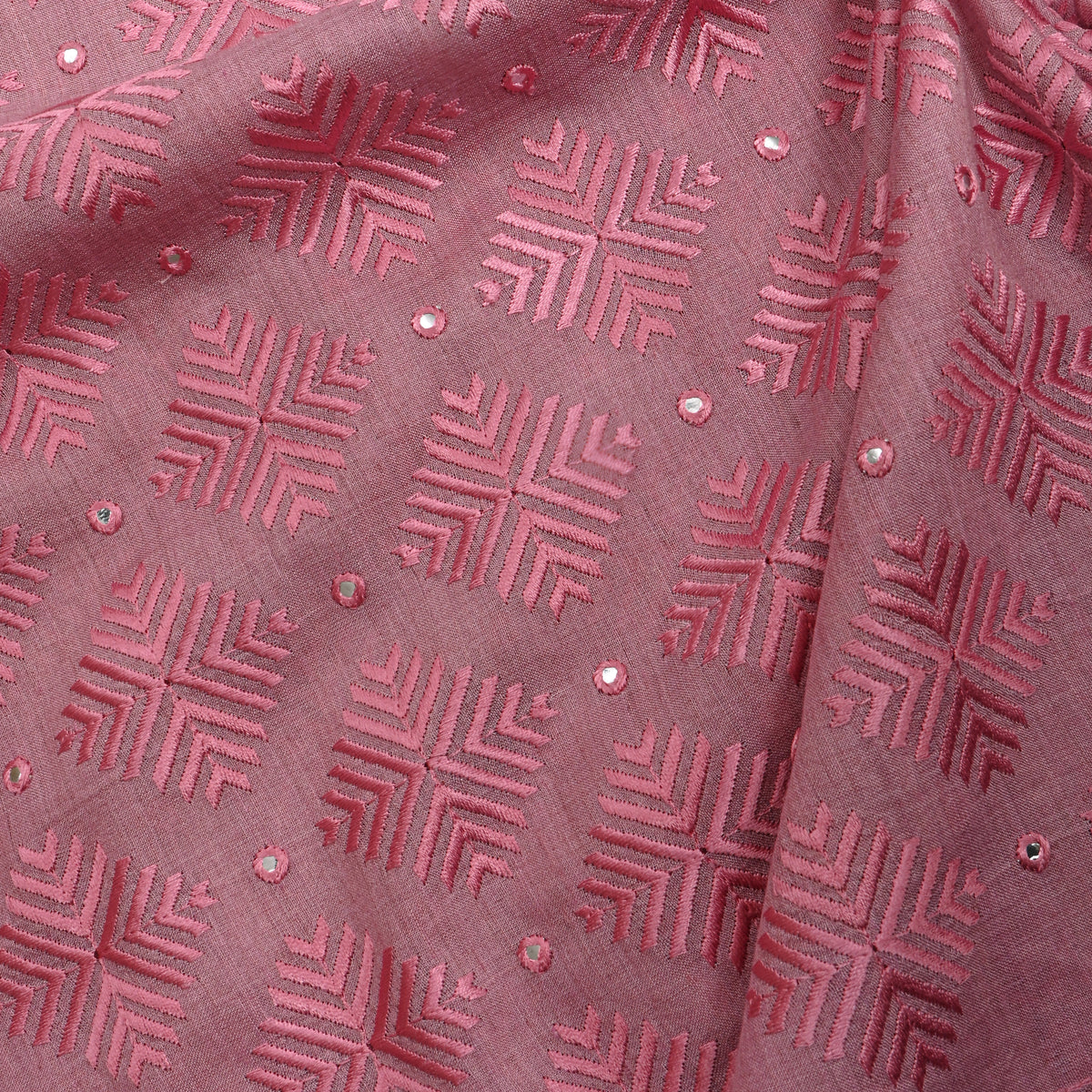 Pink Mirror Chevron Embroidered Tissue Fabric