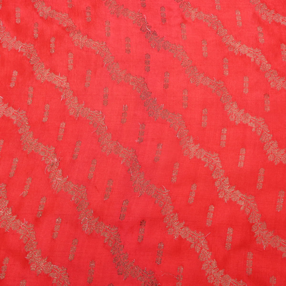 Coral Orange Gold Zari Trellis Weave Jamawar Silk Fabric