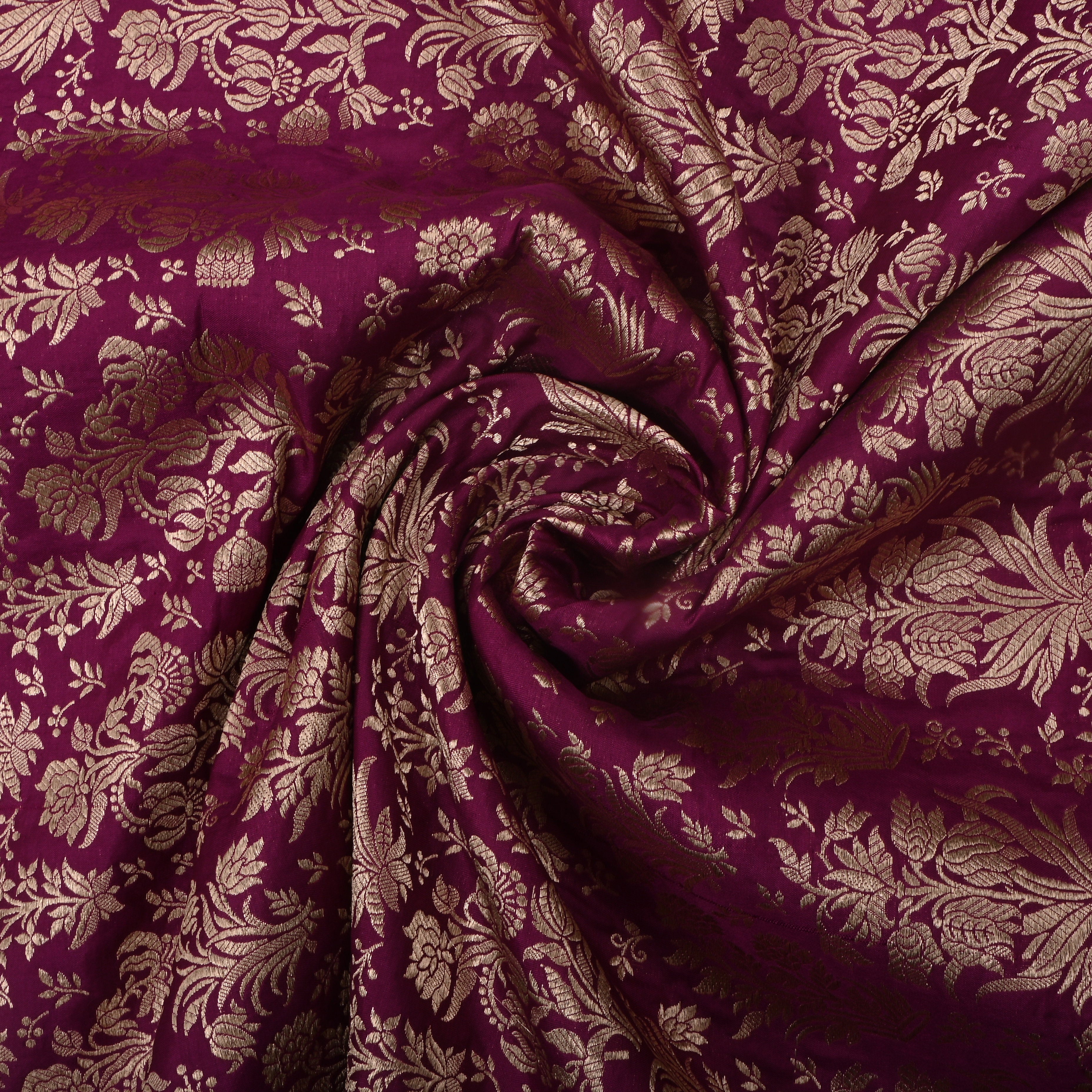 Black Rose Jamawar Silk Fabric With Floral Design